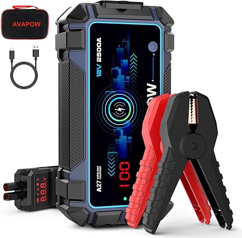 AVAPOW Batería de coche de arranque de salto de 2500 A pico, arrancadores portátiles para motores diésel de hasta 8L de gasolina y 8L con función de