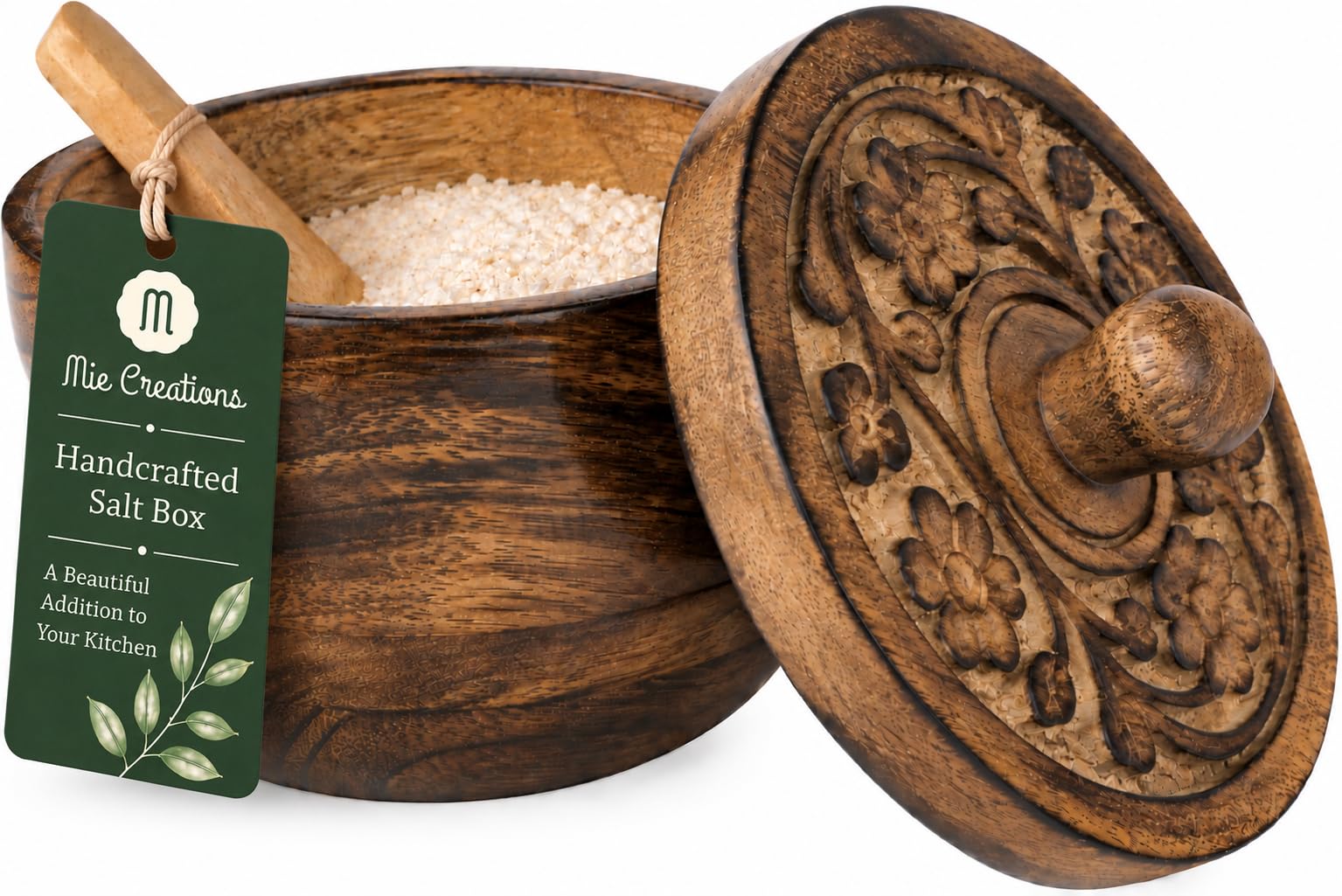 Amazon.com: Mie Creations Rustic Salt Box Cellar with Lid & Spoon