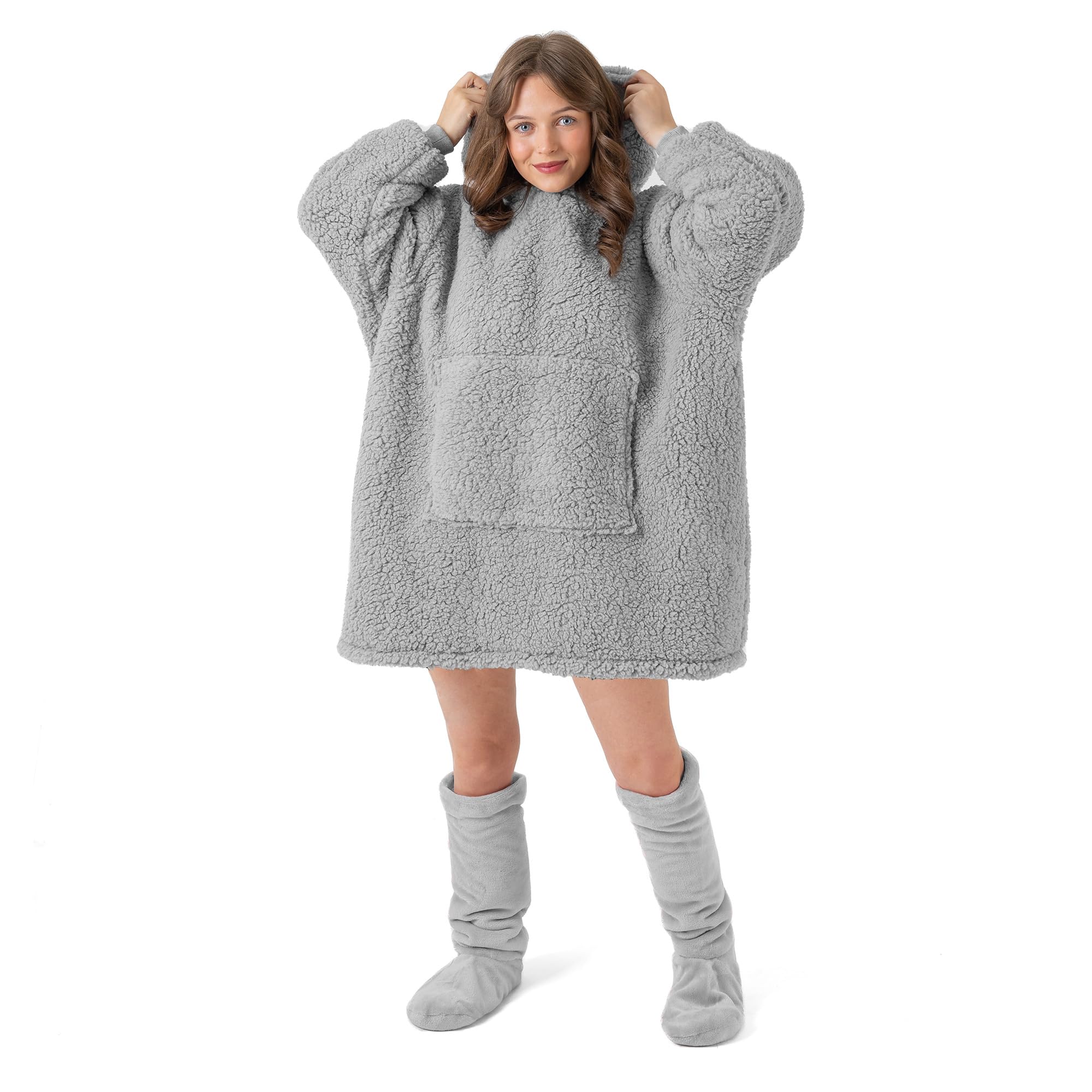 Oversize Hoodie Giant Sweatshirt Snug and Cosy Faux Fur Wearable Blanket Shaggy Fluffy Teddy Soft Hoodie Gift For Him Her with Pocket