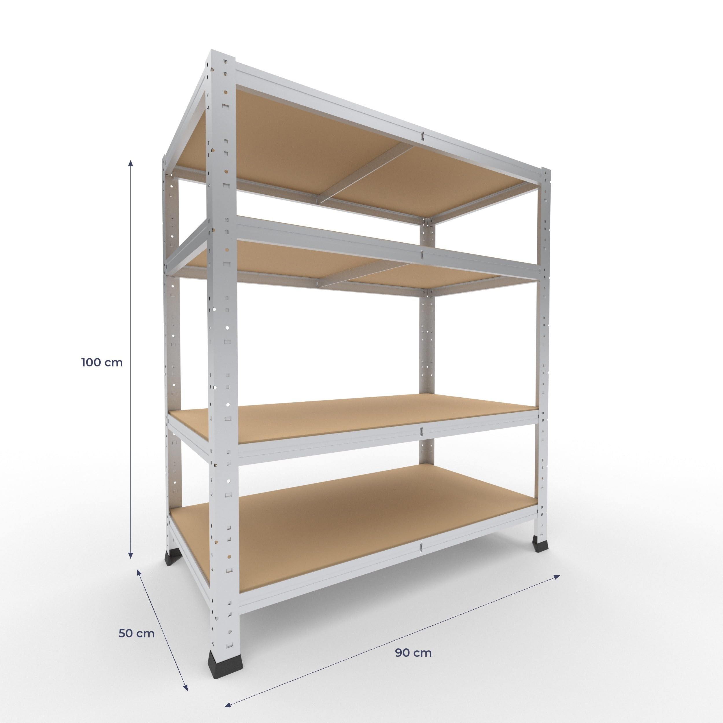 shelfplaza Home 100x90x50cm Schwerlastregal verzinkt mit 4 Böden x 175kg | Kellerregal · Lagerregal · Metallregal · Regale für Kellerraum · Steckregal · Abstellraum Regal