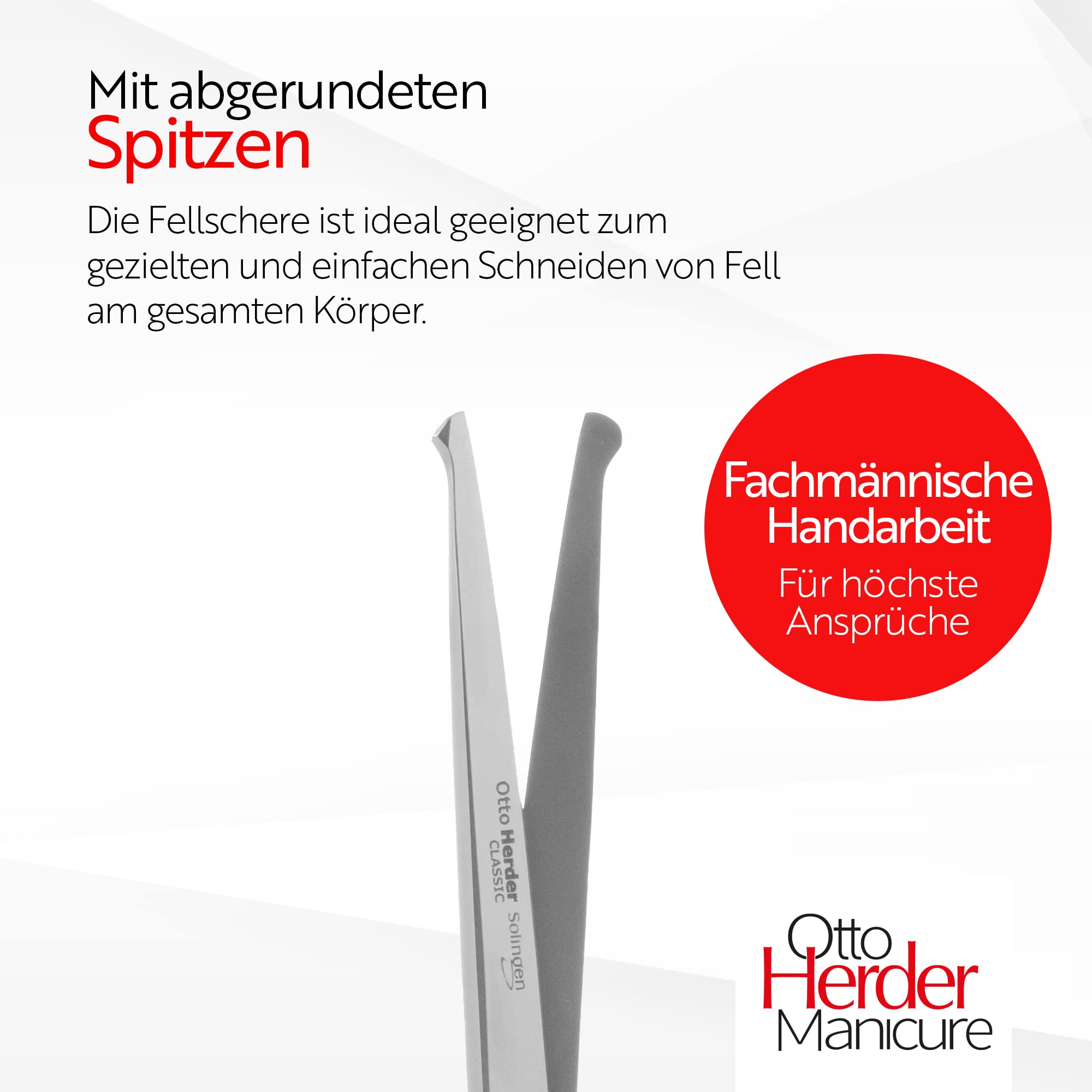 Otto Herder Manicure Fellschere Hunde 16,5cm, Fellschere abgerundet, Solingen rostfrei Edelstahl, Schere zum Fell schneiden, mit einseitiger Mikrozahnung