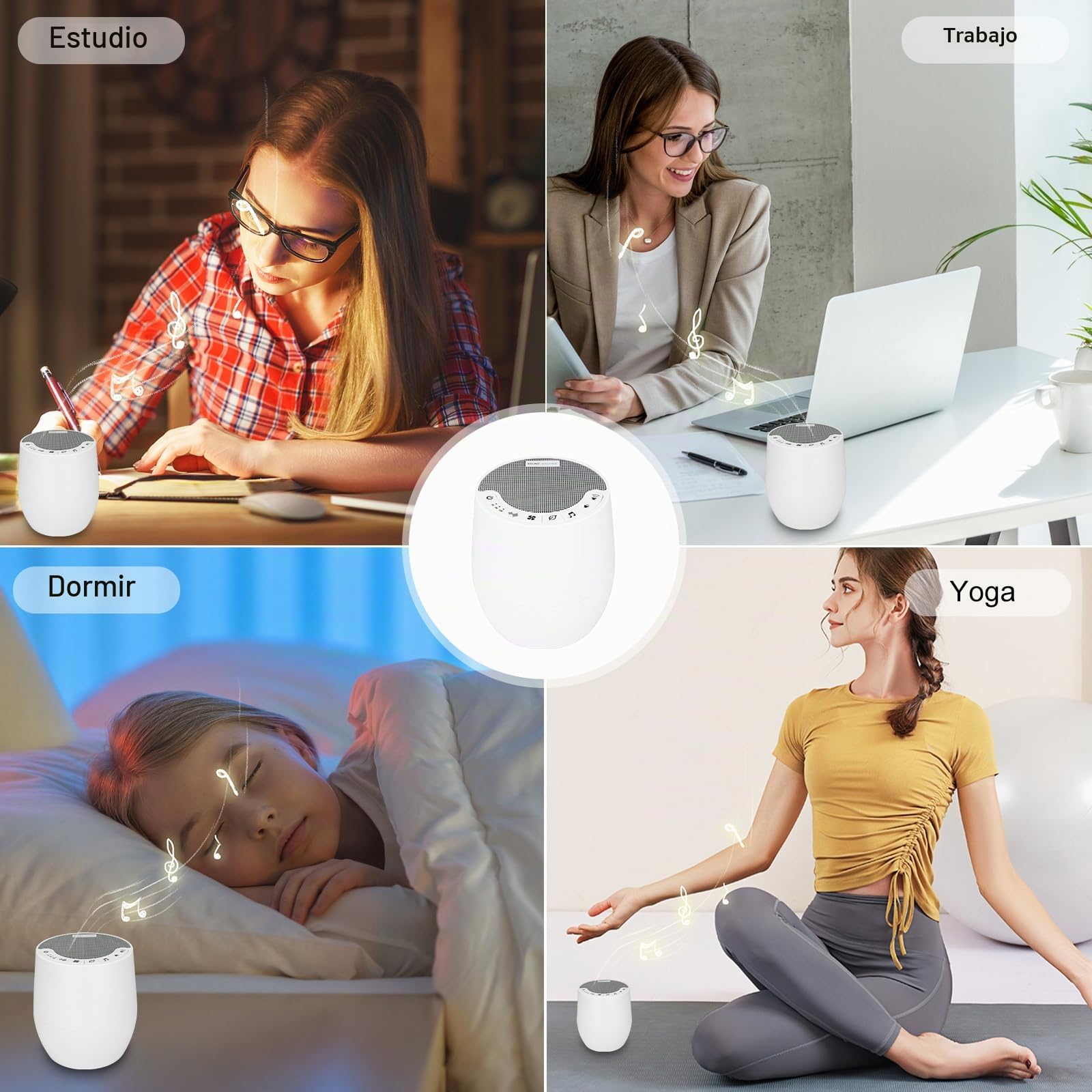 BIGMONAT Máquina De Ruido Blanco con Control Remoto,60 Fuentes de Sonido Calmantes Naturales y de Corriente Alterna (Incluidas),Adecuadas Para Adultos y Bebés Pequeños - Blanco