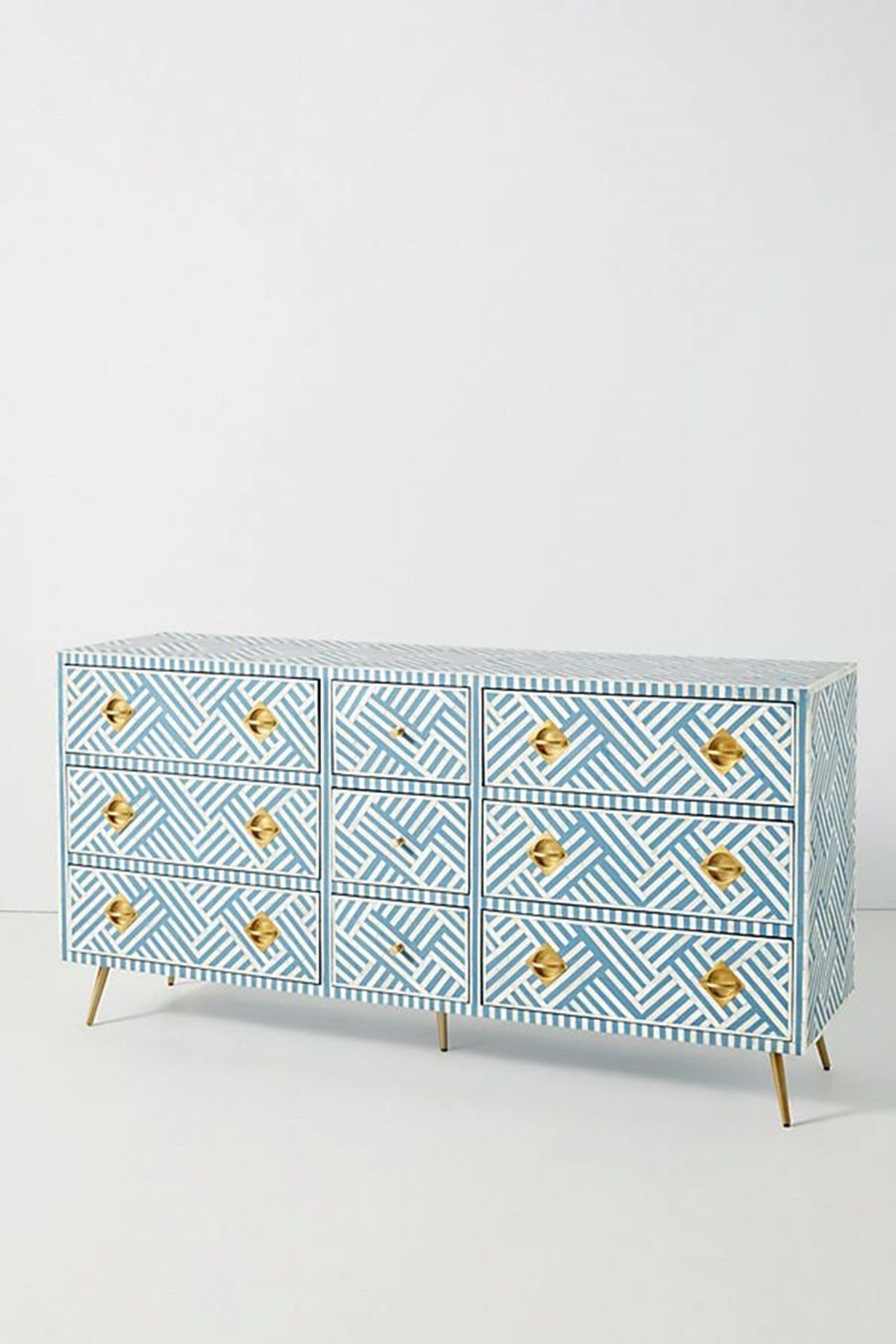 ukindianfurniture Bone Inlay Chest with Optical Geometric Pattern – Blue & White with Brass Hardware-image-31