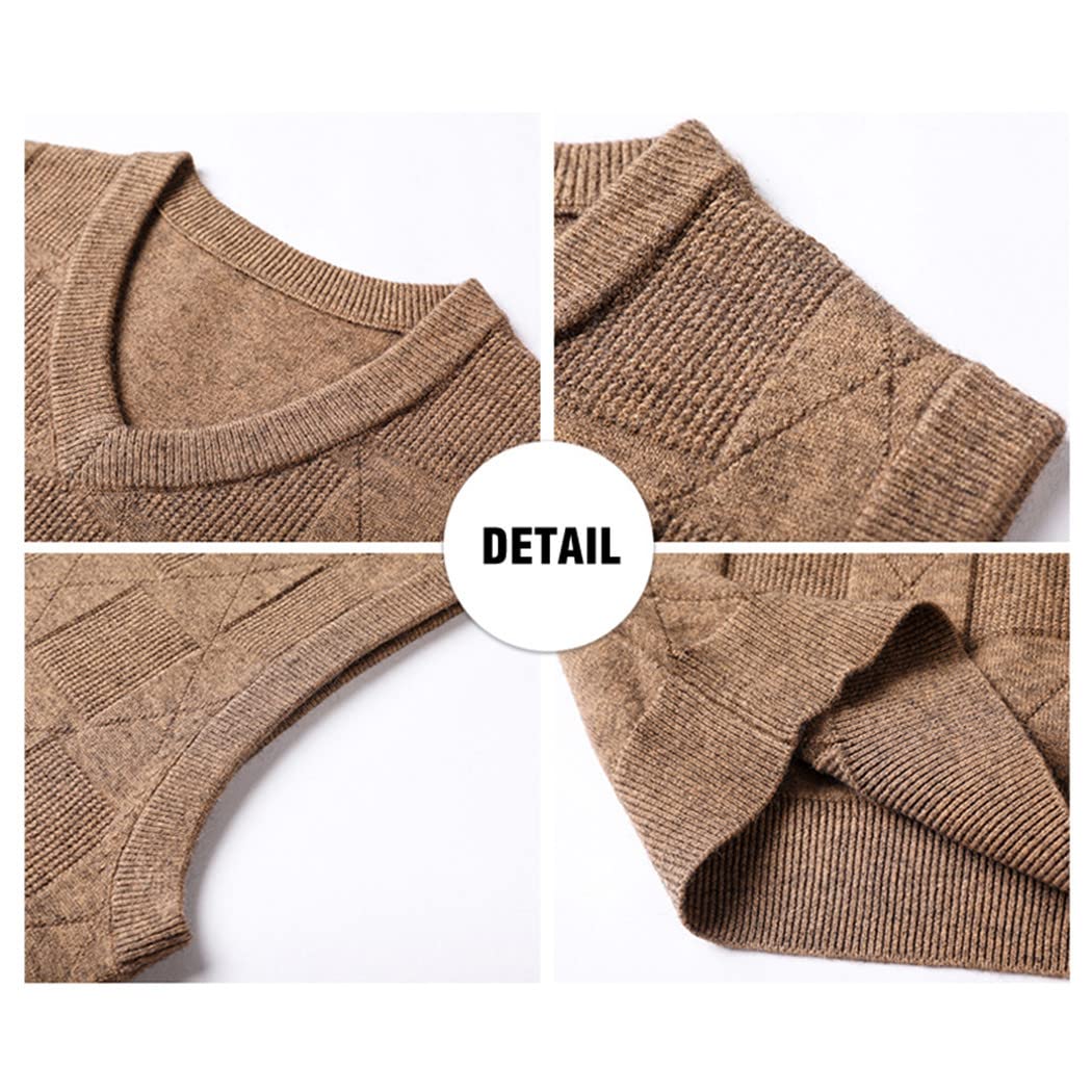Chaleco de punto de cuello en V caqui de los hombres de otoño de negocios casual estilo clásico grueso sin mangas suéter chaleco, gris, M