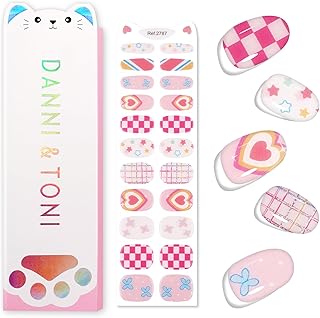 DANNI & TONI Kids Gel Nail Strips Heart Checker Butterfly Stars Salon-Quality Peel & Stick Manicure for Children (Age 6+)- Safe, Long-Lasting, Easy to Apply