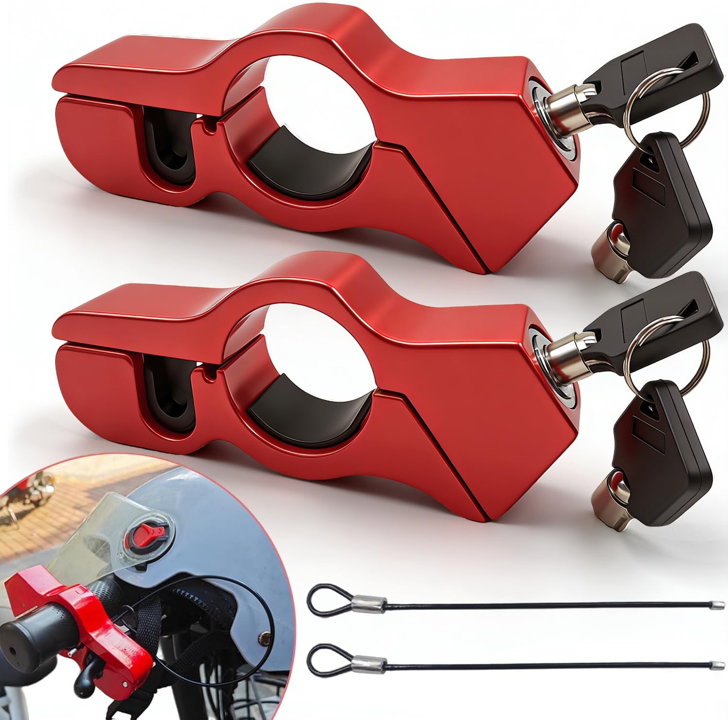 GROWORD 2PC Motorcycle Locks, Helmet Locked & Brake Lock Combo, Anti Theft Motorcycles Handlebar Lock for Motor Moped Motorbike Scooters ATV Dirt Bike