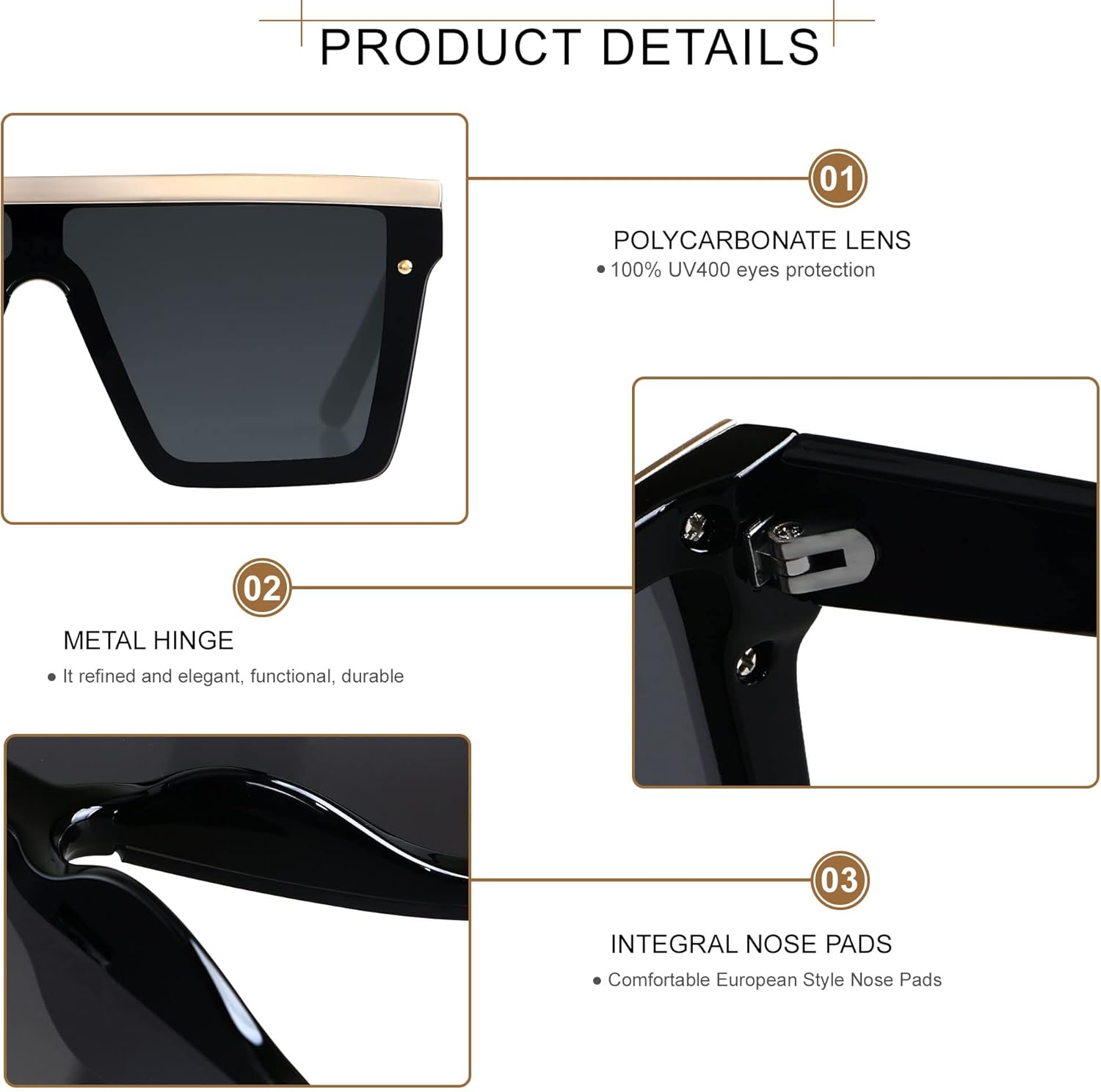 LYZOIT Square Oversized Sunglasses for Women Men Big Flat Top Fashion Shield Large UV Protection Rimless Shades - Image 4