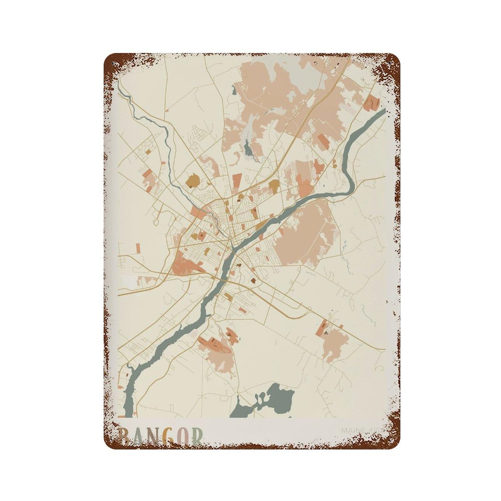 xiaoxiaoshen Bangor Map Maine Travel Gift Boho Decor (2) Wall Decor Art Metal Tin Poster Modern Home Decor Art Home Bar Shop Decorations Vintage Sign 40x30cm