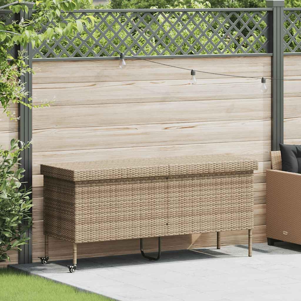 ACAGALA Gartenbox mit Rollen 160x55x75 cm, Auflagenbox aus Poly Rattan, UV-beständig, Gasdruckfeder, abnehmbarem & waschbarem Innenbeutel, Kissenbox Outdoor mit Deckel, Beige
