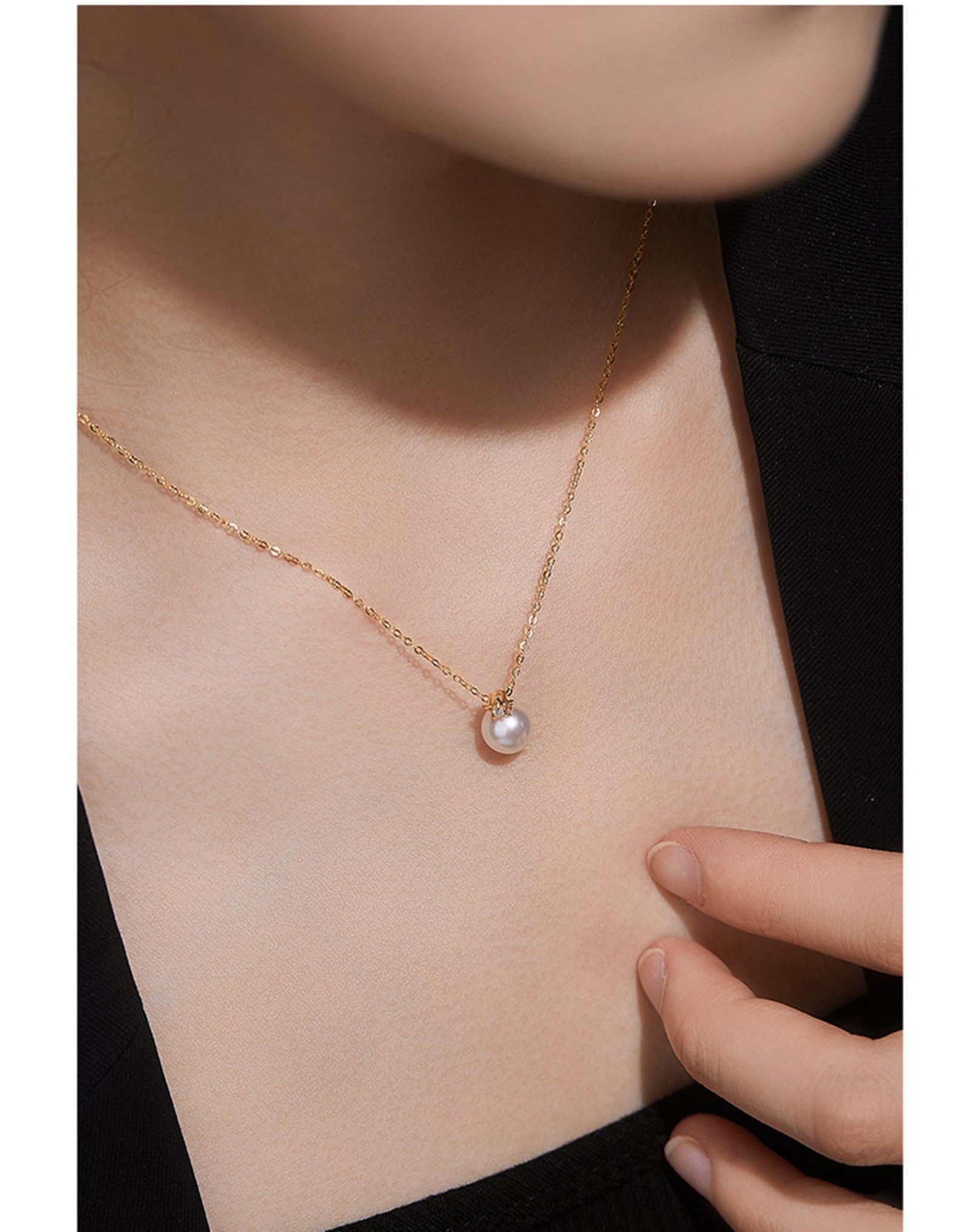 Collar de perlas de oro amarillo de 9 K/14 K/18 K, elegante collar con colgante de estrella de agua salada de 7-7,5 mm y diamante de 0,01 quilates para mujer, oro real
