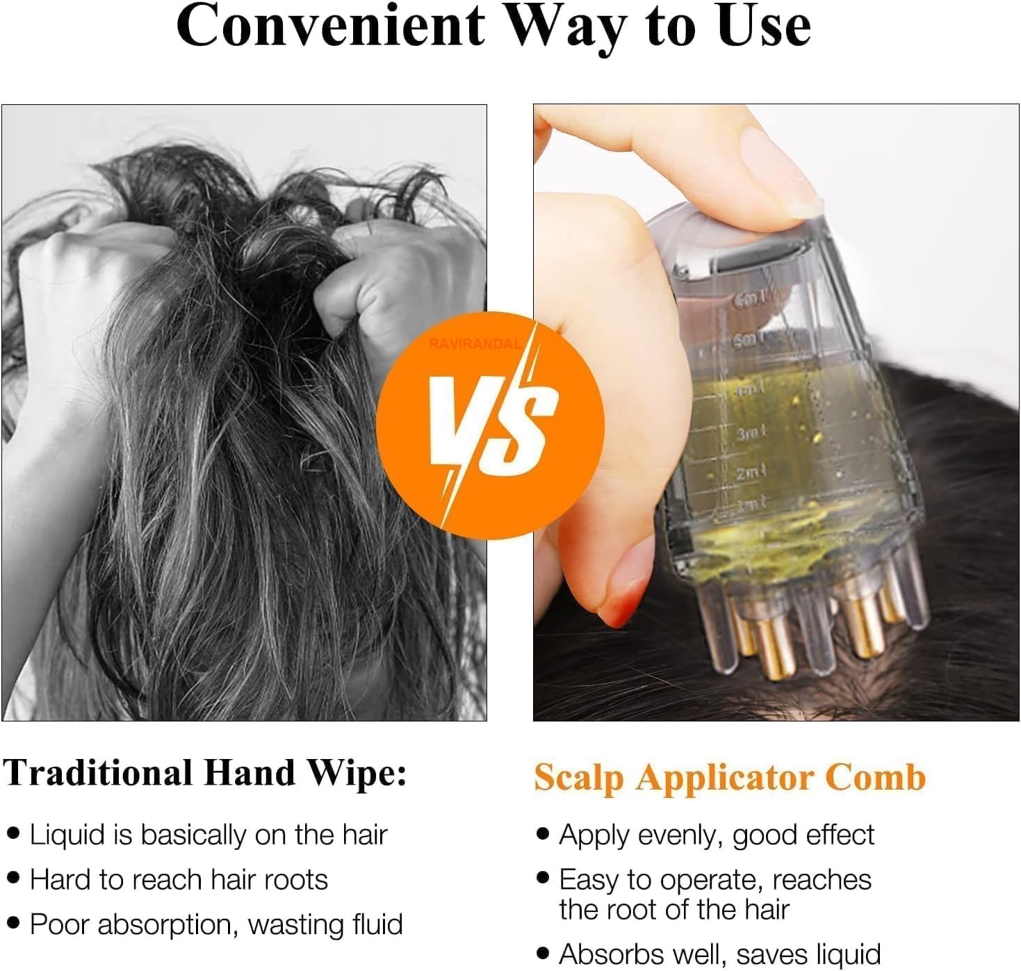 RAVIRANDAL Hair Oil Applicator Bottle Hair Root Oil Applicator Comb, Roller Ball Mini Portable Hair Oil Massage Comb For Scalp Hair Growth Suitable For Various Liquids 3