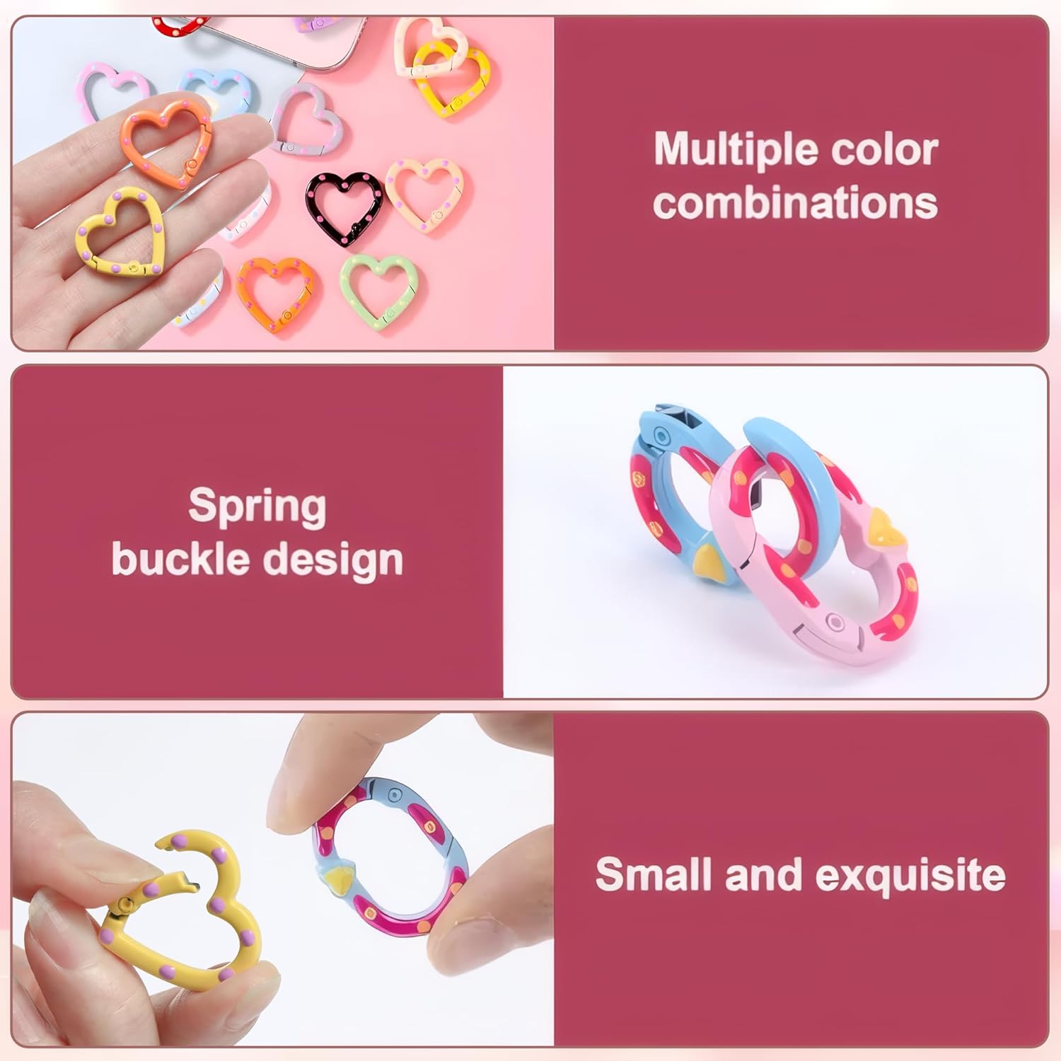 20pcs Cute Colorful Oval and Heart Shape Metal Carabiner Lock Clasp Spring Rings Snap Clip Trigger Buckles DIY Accessories for Keychain Keyring Bag Purse Handbag Lanyard - Image 3