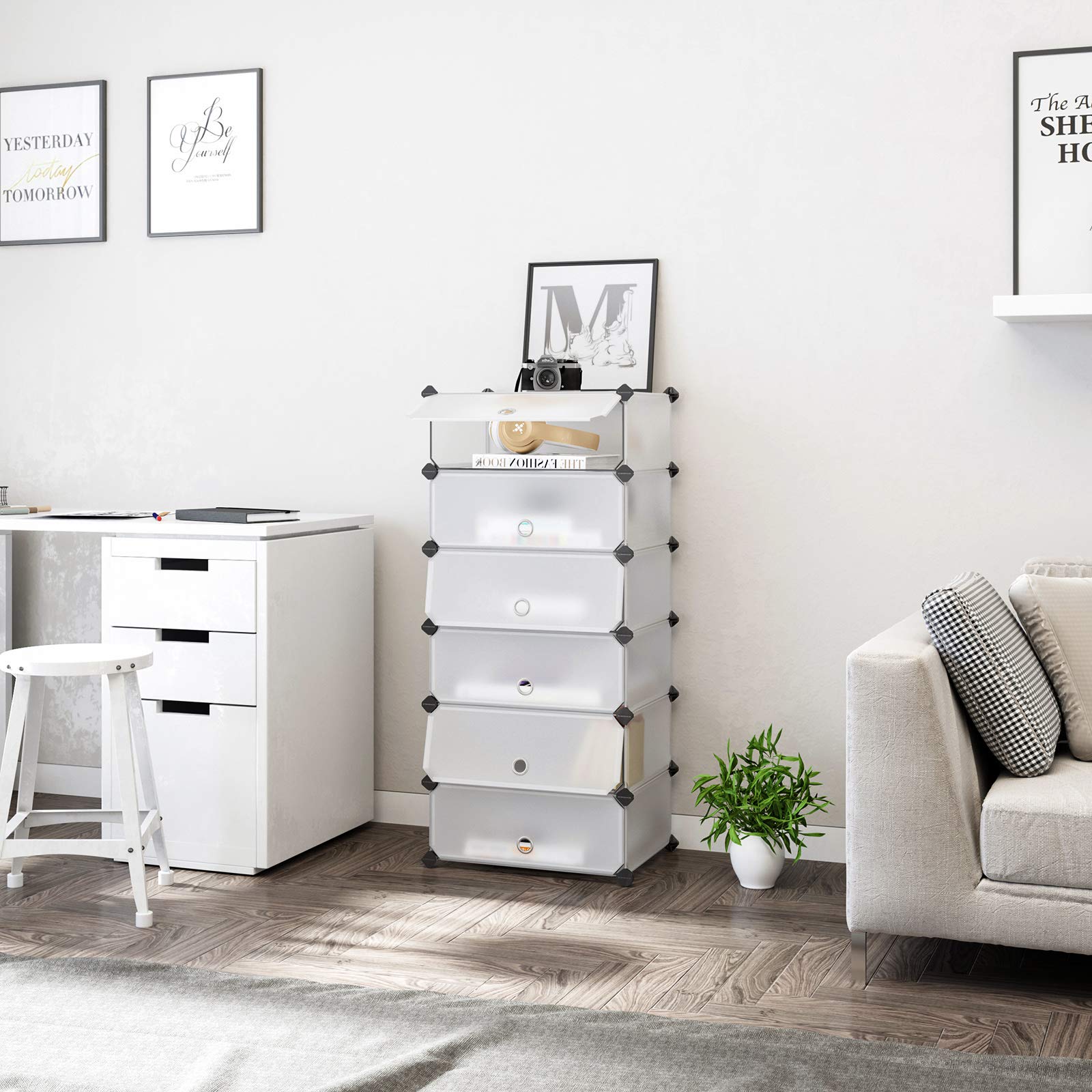 Scarpiera HOOBRO A 5 Scomparti Con Sportello - Scaffale Modulare Plastica, Per Ingresso, Corridoio, Bianco