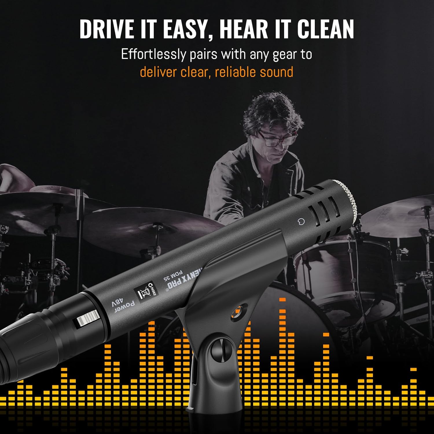 Phenyx Pro PDM35 Overhead Condenser Microphone, Cardioid Microphone with Wide Frequency Response Range, XLR Connector, Pencil Stick Condenser Mic for Hi-Hat, Percussions, and String Instruments