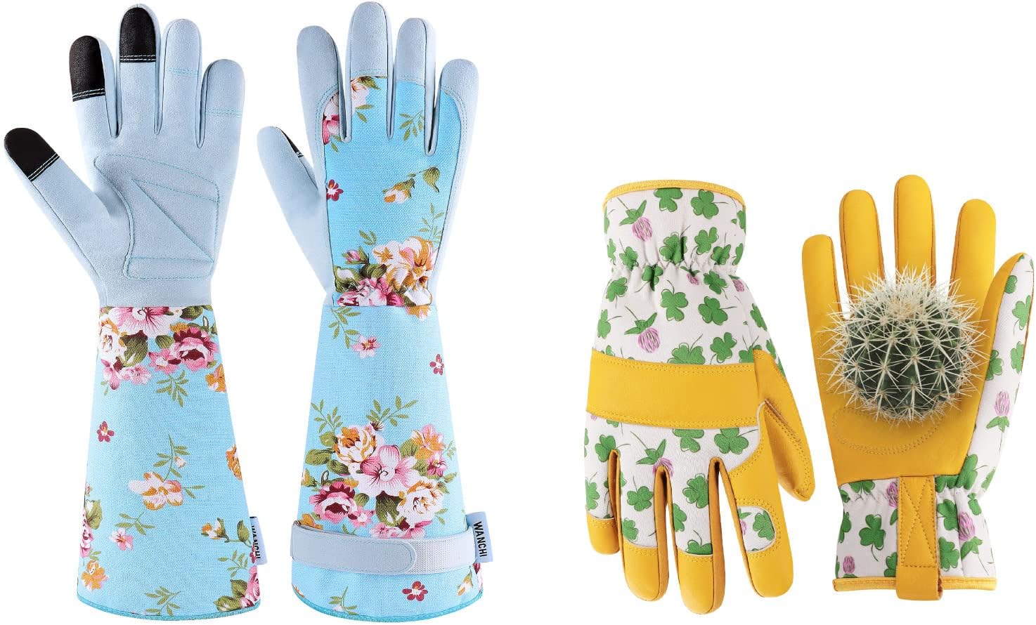 WANCHI Long Sleeve Garden Gloves Medium + Cowhide Leather