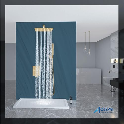 Miniatura 36 de Aolemi Sistema de ducha tipo lluvia de 12 pulgadas, cabezal de ducha cepillado Nikcel Combo Set con ducha de mano válvula de montaje en pared grifo