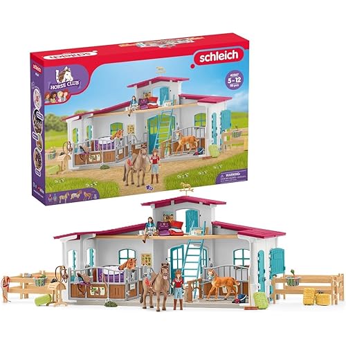 Schleich Horse Club - 115 PC Lakeside Riding Center Horse Toy Playset with Horses and Riders, Barn and Farm Figurine Accessories - Farm Toys for Girls and Boys - Realistic Kids Toys Ages 5+ | 42567