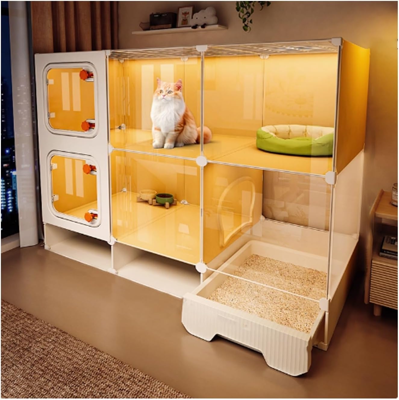 Indoor Cat Cage with Litter Box, Spacious 1-2 Cat Enclosure, Transparent Access Door, Safe & Comfortable Indoor Pet Habitat