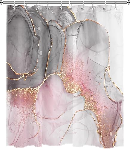 Miniatura 2 de LB Grey and White Shower Curtain Decor,Pink and Black Marble Texture Modern Abstract Shower Curtain for Bathroom 60X72 inch Polyester Fabric
