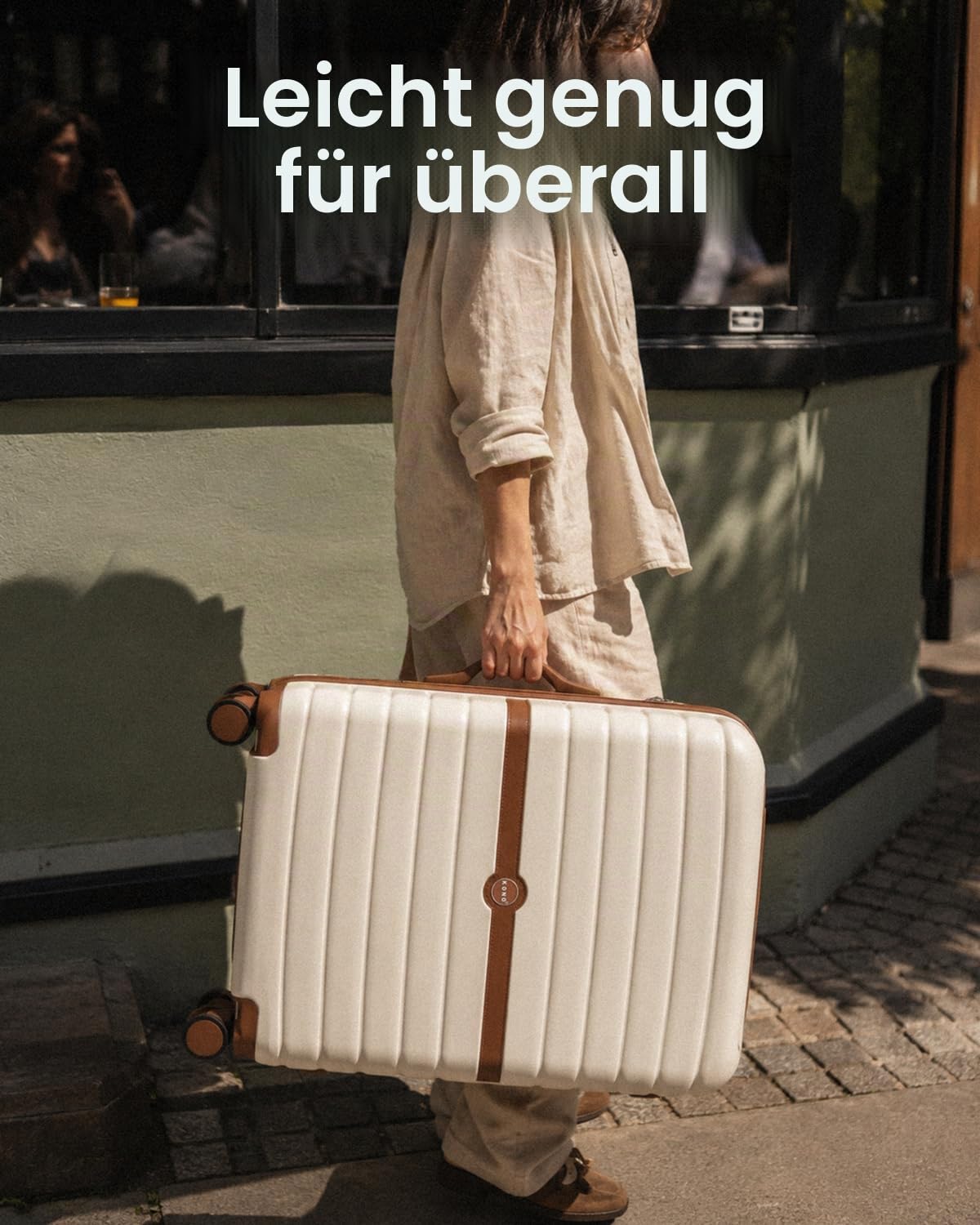 KONO Handgepäck Koffer 55x40x20 cm, Hartschalenkoffer aus ABS+PC, Leichter Reisekoffer mit 4 Rollen, Zahlenschloss und Teleskopgriff für Flugreisen (Creme/Braun)