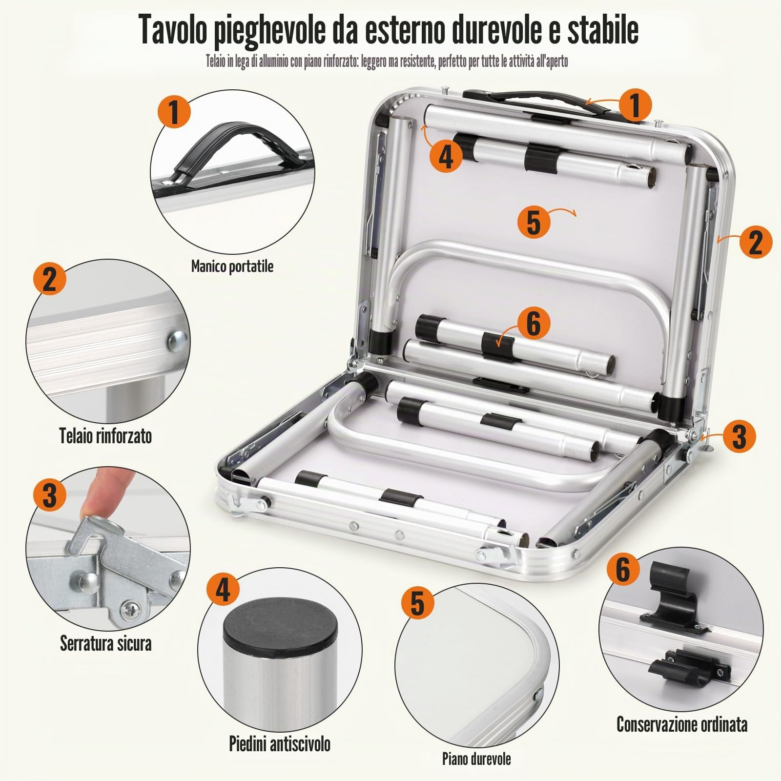 Velway Tavolo Pieghevole da Campeggio 60x40 cm in Alluminio