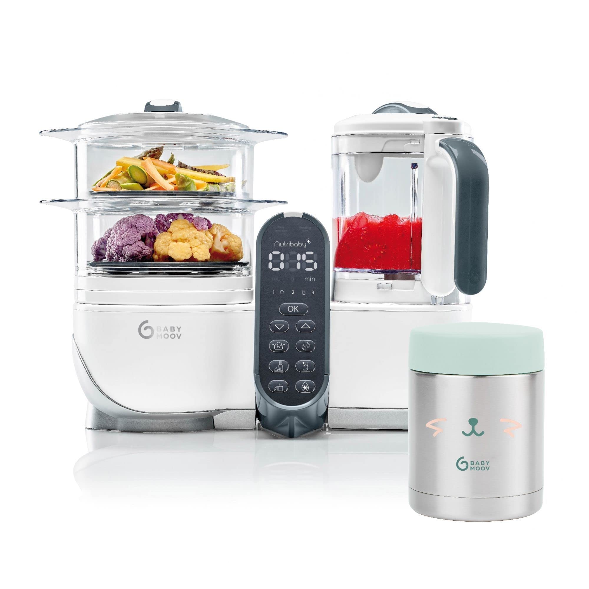 Robot cuiseur bébé Nutribaby+ blanc avec boîte repas thermos 350 ml - Babymoov