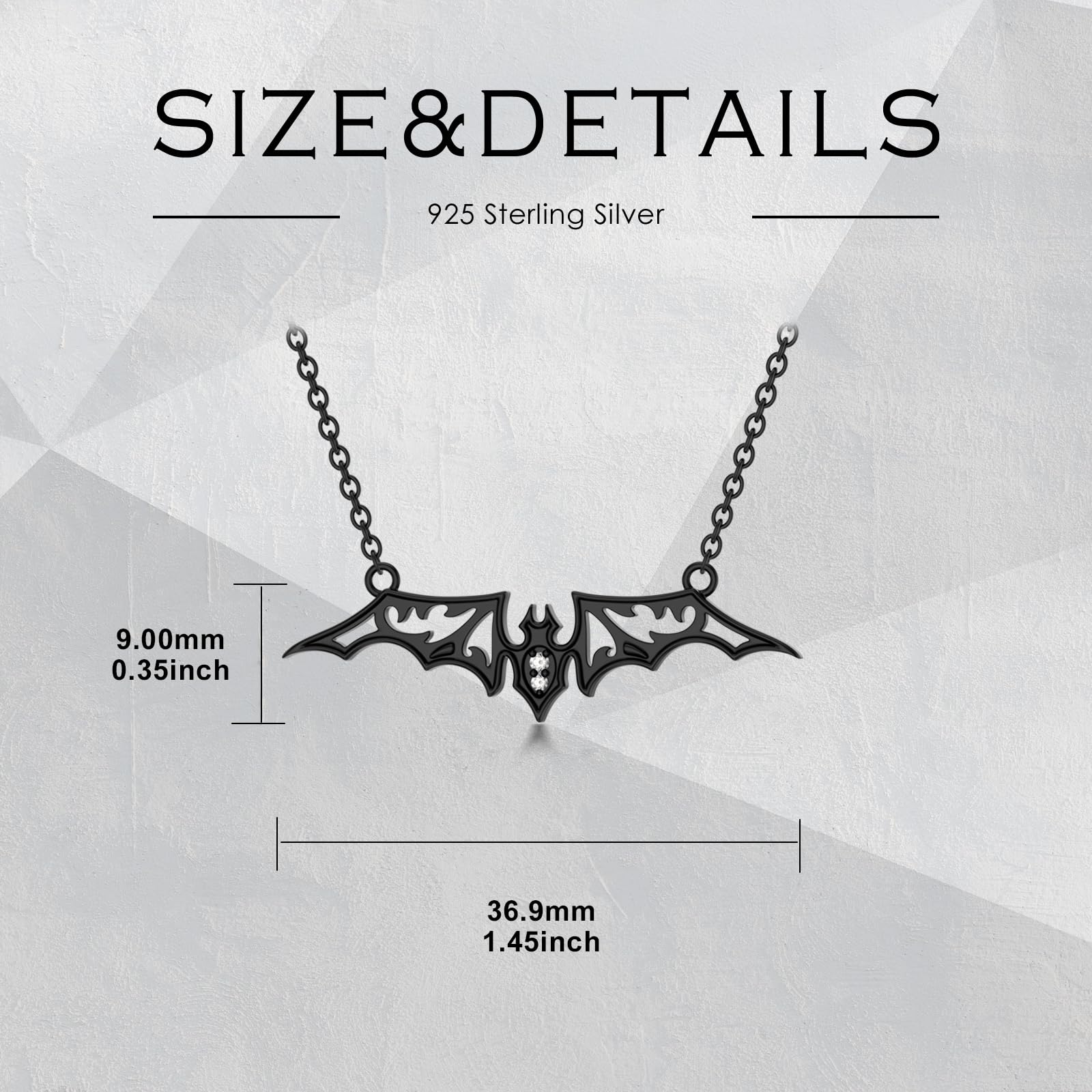 LWXIE Diamond Bat Necklace for Women 925 Sterling Silver Black Bat Pendant Necklace Dainty Jewelry Gifts for Women