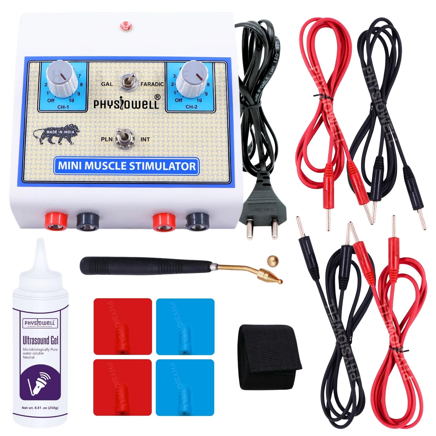 Mini MS Two Channel Muscle Whole_Body Stimulator Machine Galvanic with Faradic Stimulation Physiotherapy with One Year Warranty Massager (Electro Pad), Off White