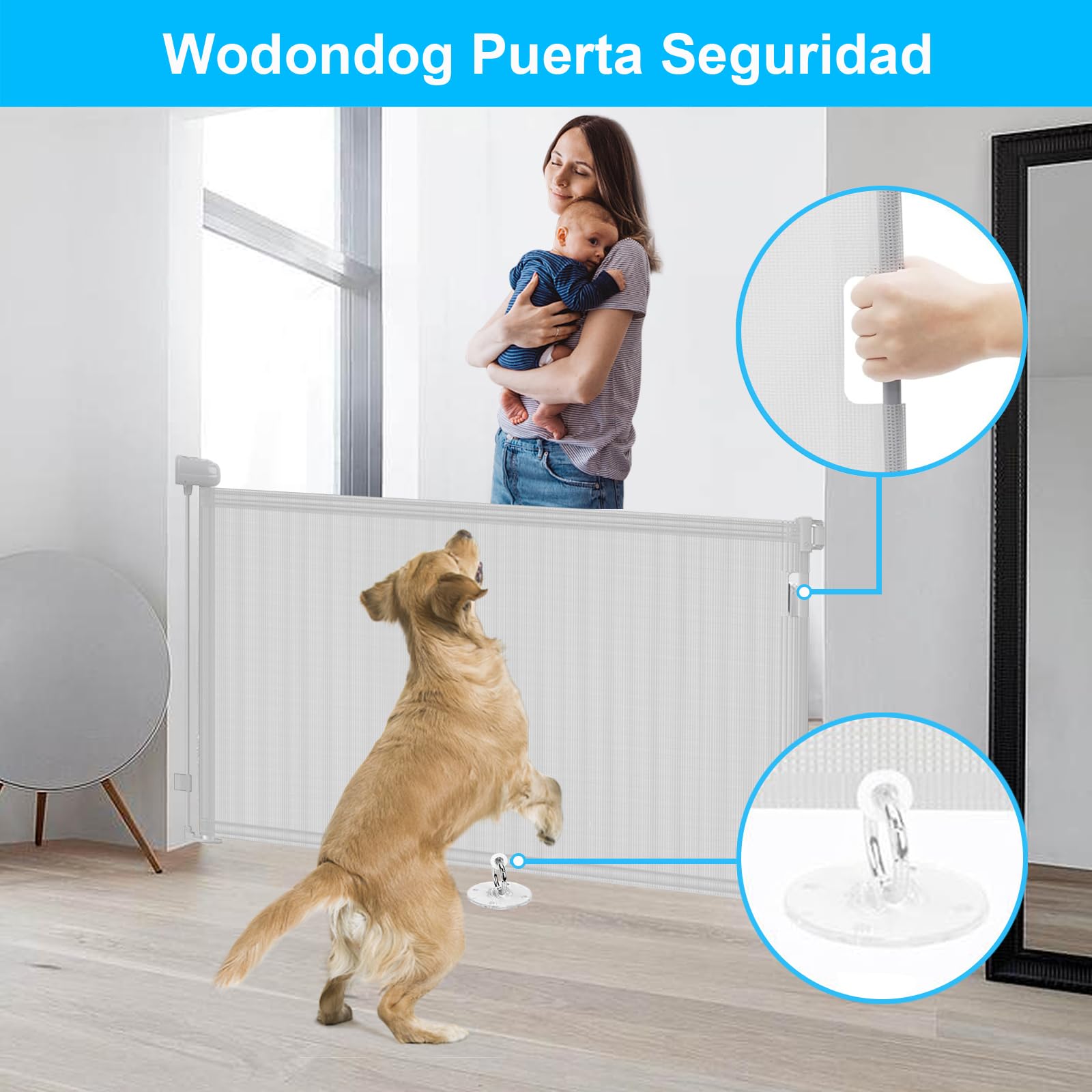 Puerta Seguridad Bebé Extensibles, Barrera Seguridad Nños y Perros, 0-150 cm Retráctil Vallas para Escaleras y Pasillos, Interiores y Exteriores