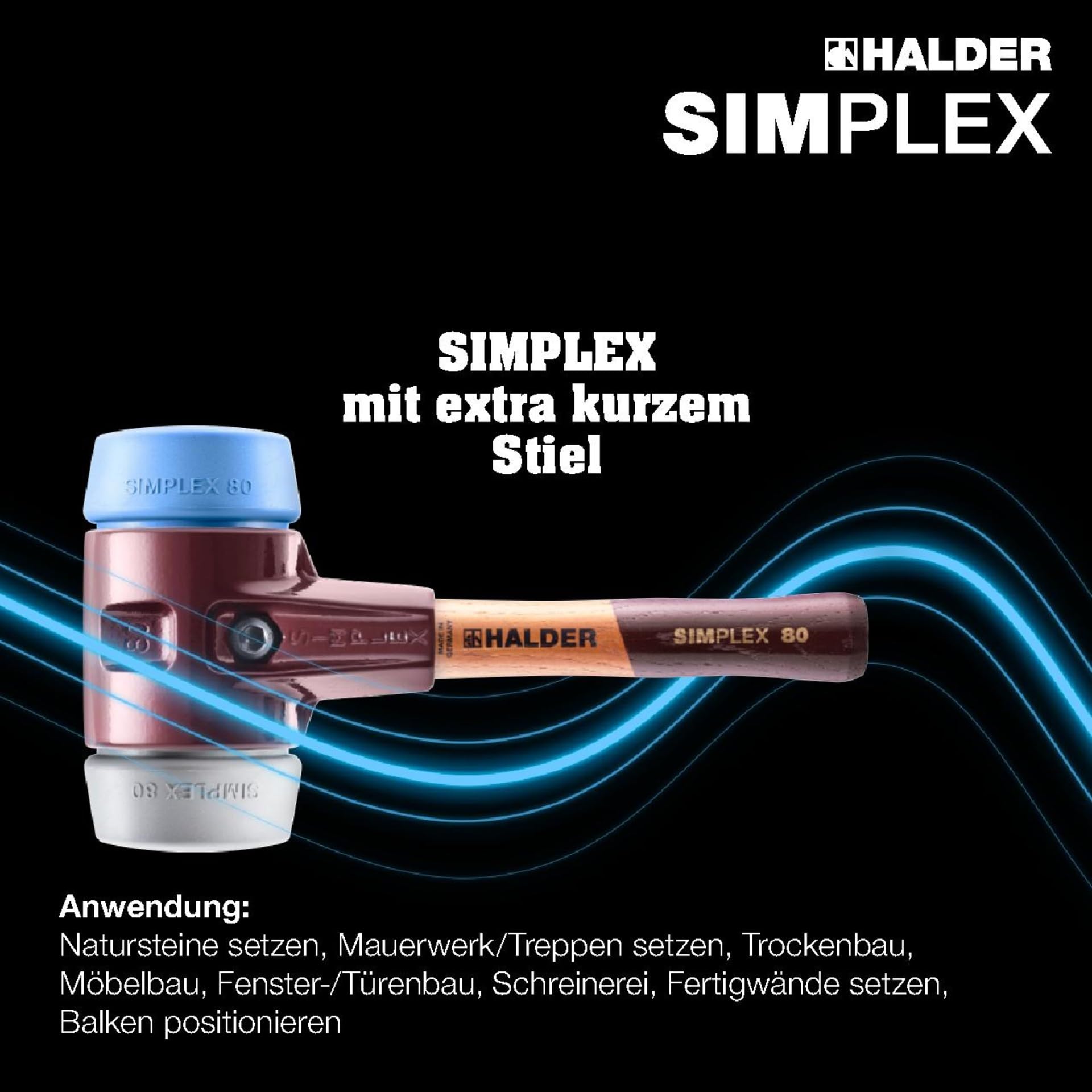 SIMPLEX-Schonhammer, TPE-soft/TPE-mid; mit Tempergussgehäuse und hochwertigem extra kurzen Holzstiel | D=80 mm/Stielausführung=extra kurz | 3013.082