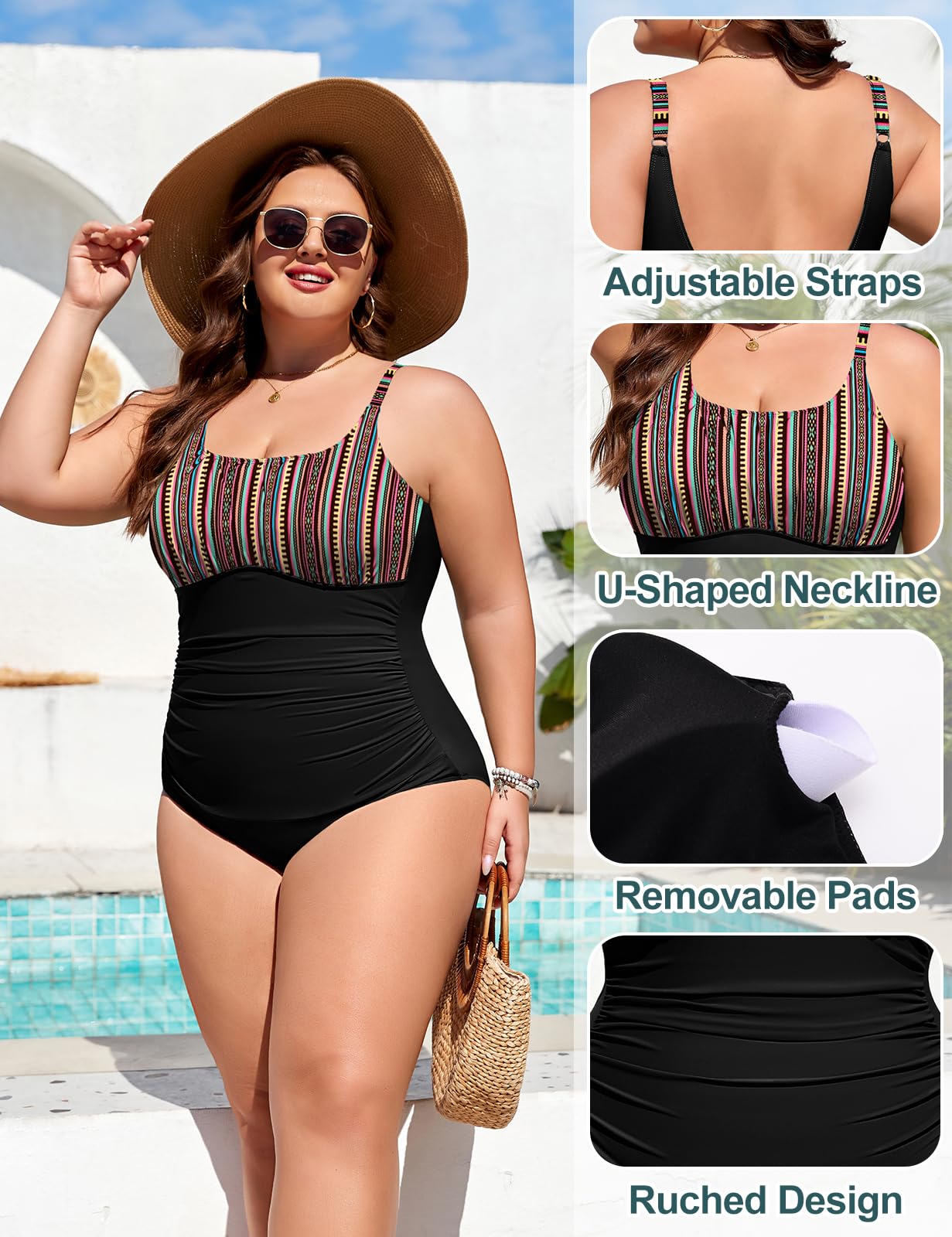 Tuopuda Costume da Bagno Intero Donna Taglie Forti Sexy Costumi Interi da Mare Piscina Push Up Imbottito Reggiseno Costumi Bikini Un Pezzo Spiaggia Beachwear L-4XL