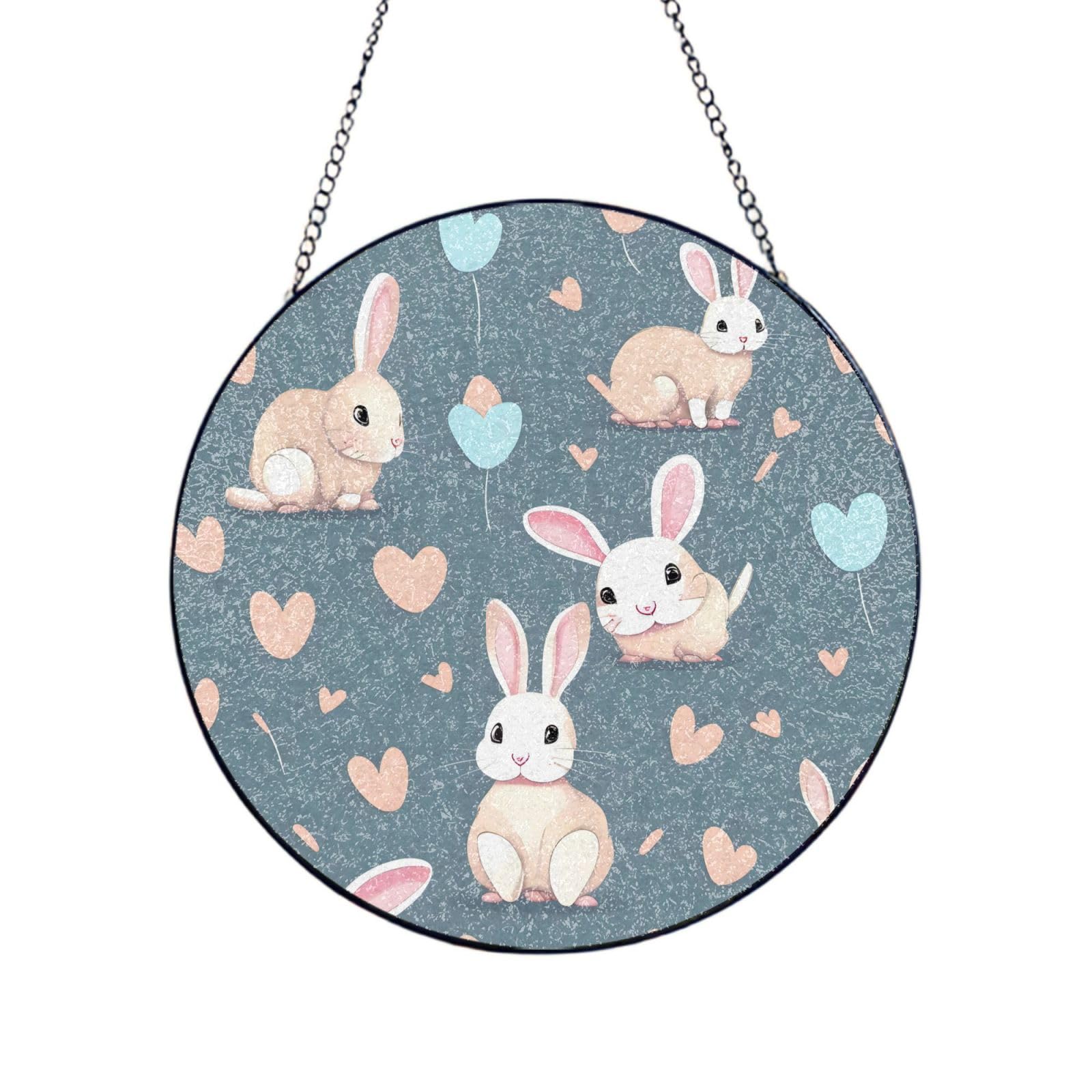Phayah Cartoon Cute Bunny Print Stained Glass Window Hanging Sun Catchers Decoration Mother'S Day Birthday Gifts For Home Garden Porch 4in（10cm）