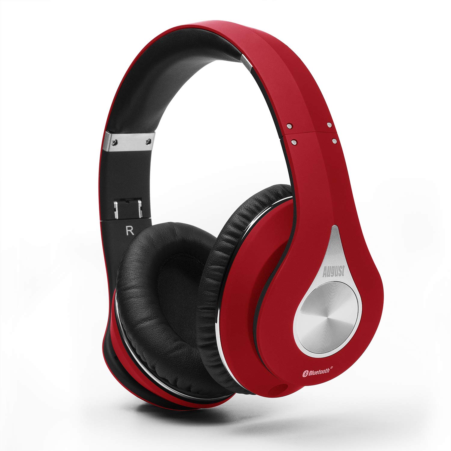 August Bluetooth Headphones - August EP640 - Wireless Over Ear Headphones with aptX/NFC/3.5mm Audio In/Headset Microphone - Red