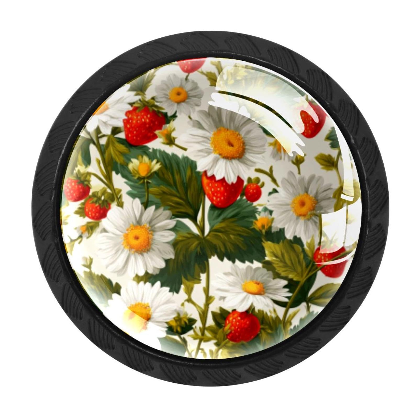 CHENZZZZ Daisy Flower Strawberry Pattern (1) Colorful Drawer Pulls 4 Pcs Handle Glass Door Cabinet Knobs Home Office Kitchen Wardrobe Cupboard Hardware for Dresser Drawers