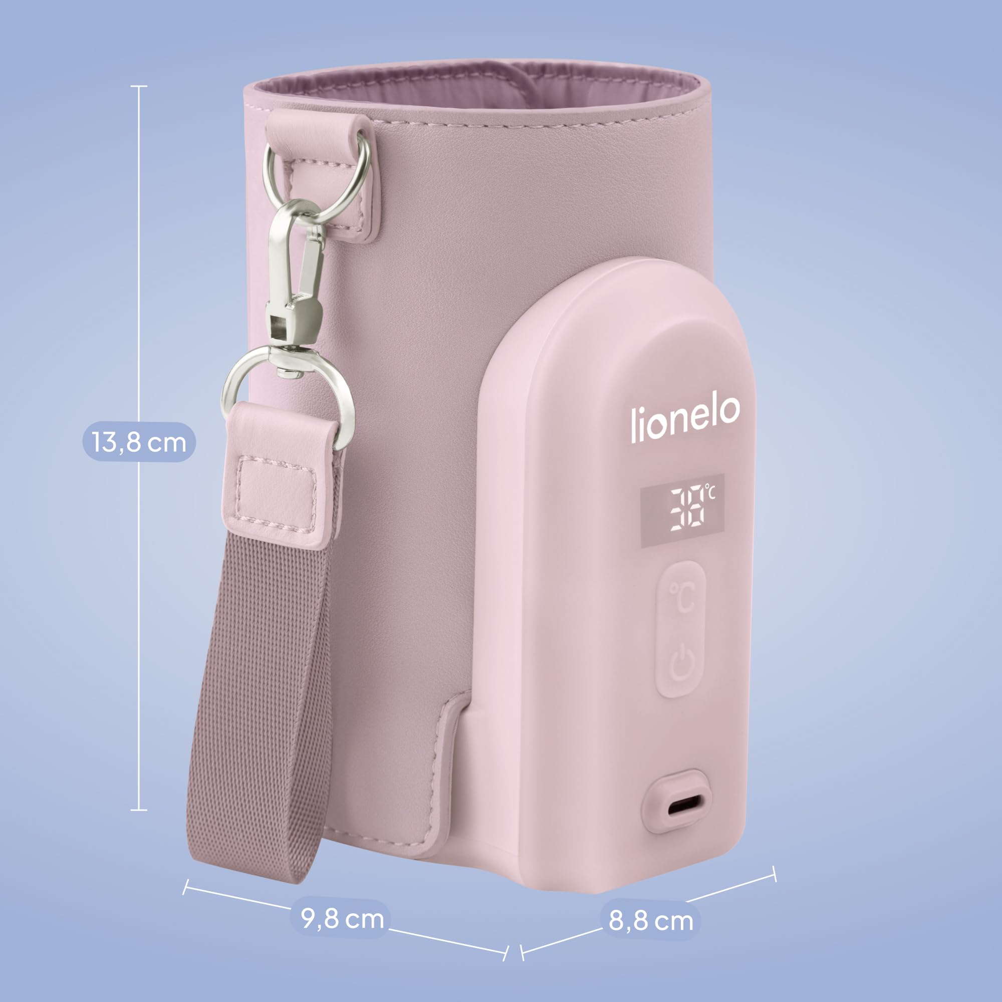 LIONELO Thermup Go Evo Scaldalatte Portatile per biberon per Neonati, Mantiene Liquidi caldi, 5 Temperature operative da 38 a 50°C Ricarica USB-C, Fino a 9 Ore di Funzionamento