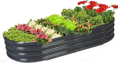 Cama de Jardín Elevada Caja de Plantador Galvanizado para Exterior, Cama de Jardín de Metal Resistente a la Podredumbre para Vegetales, Flores y