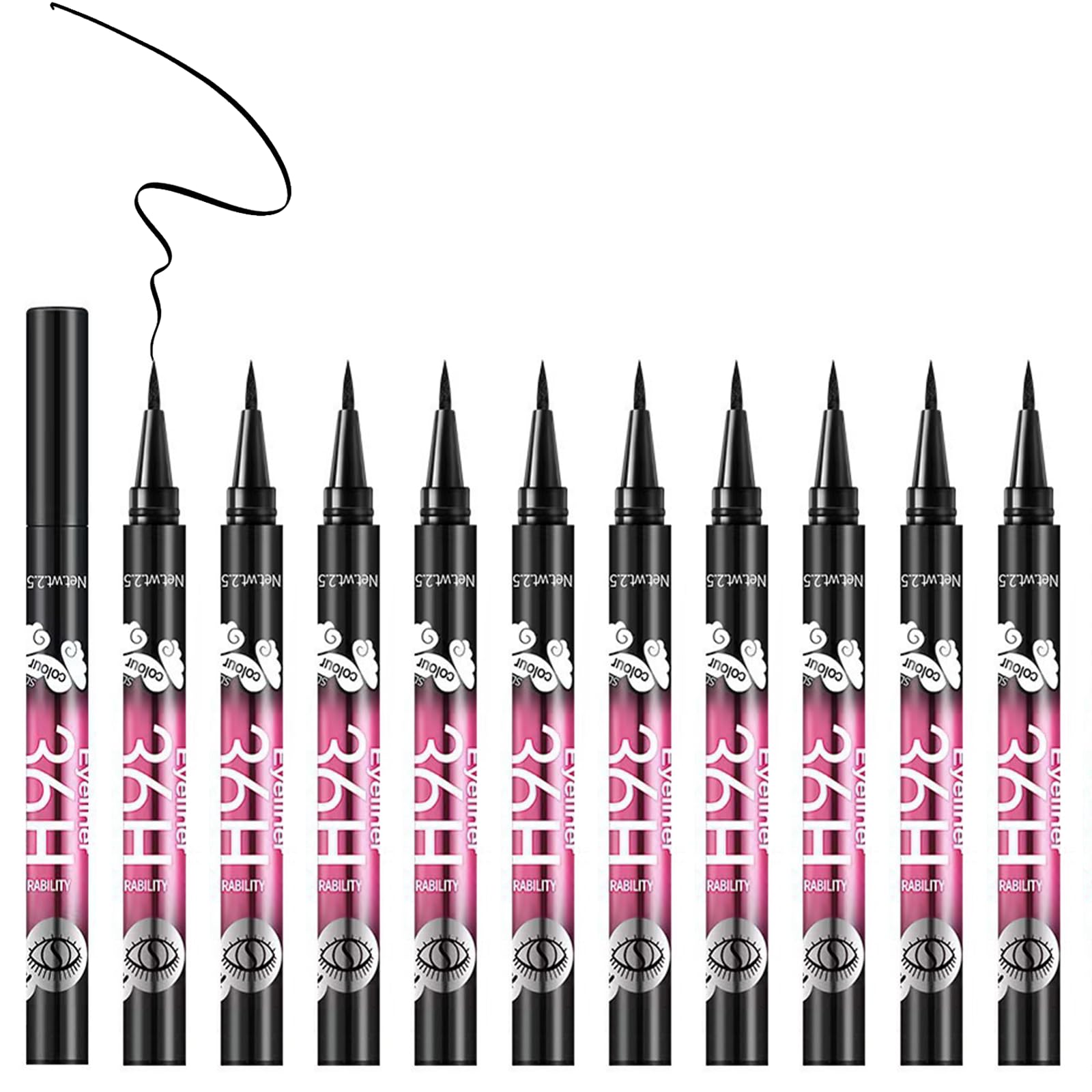 12 Pcs Black Eyeliner Pen, Long-Wearing & Waterproof Eyeliner, Quick-Drying Liquid Eye Liner, Smudge-Resistant Black Eye Liner for All Skin Tones, Highly-Pigmented Eye Makeup