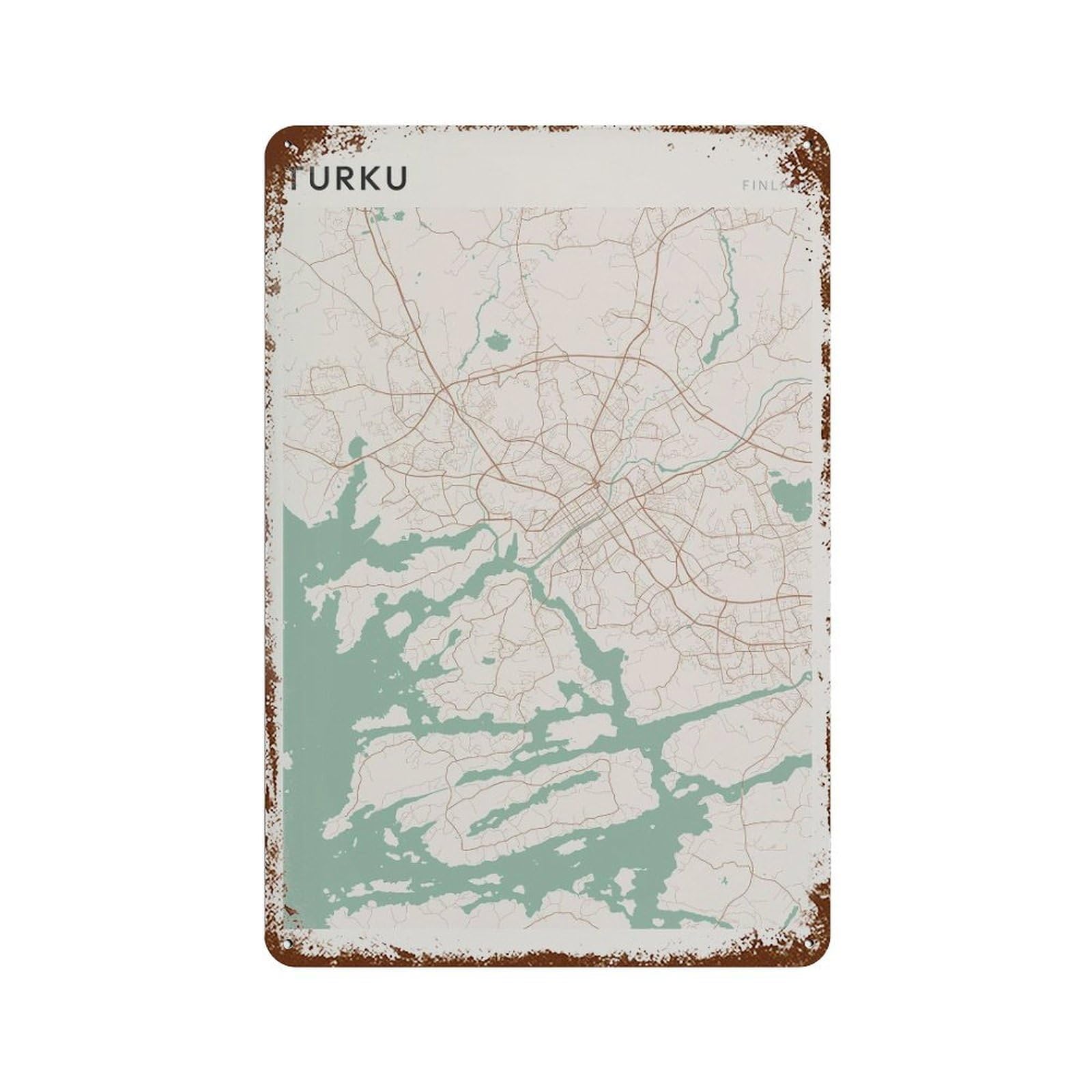xiaoxiaoshen Turku Map Finland Travel Gift Farmhouse Decor Wall Decor Art Metal Tin Poster Modern Home Decor Art Home Bar Shop Decorations Vintage Sign 30x20cm