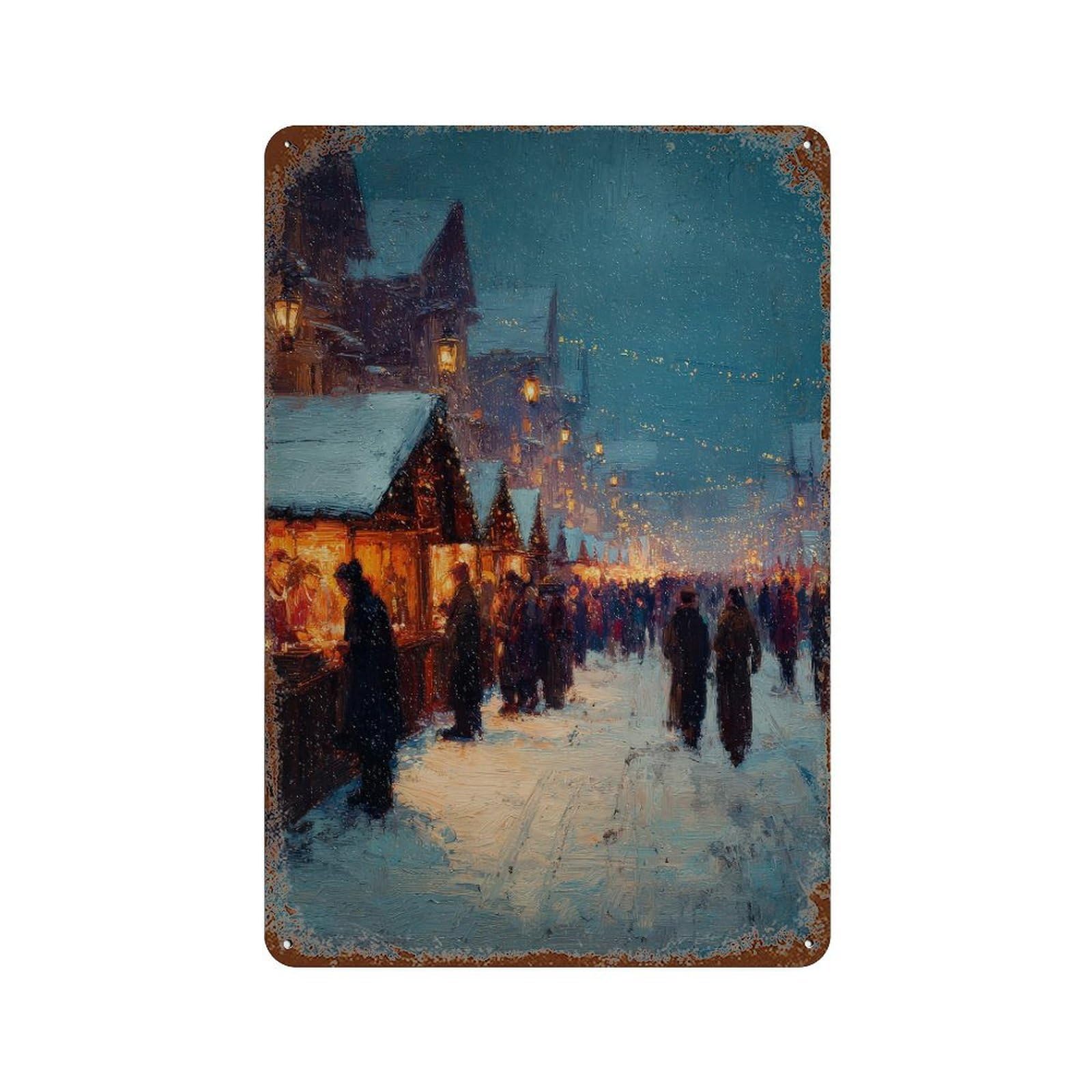 xiaoxiaoshen Christmas Market. Impressionist Winter Scene Wall Decor Art Metal Tin Poster Modern Home Decor Art Home Bar Shop Decorations Vintage Sign 30x20cm