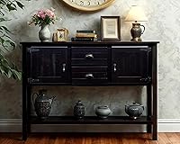 Vista 1 de LKTART Mesa consola de madera maciza estilo granja, mesa de sofá con cajones de almacenamiento y estantes, mesa de entrada para entrada, pasillo