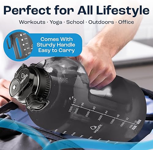 Miniatura 5 de AQUAFIT Botella de agua de 1 galón con marcador de tiempo, botella de agua de 128 onzas con popote, botella de agua para el gimnasio, botella de