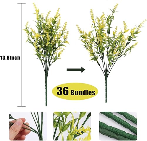 Miniatura 43 de Plantas artificiales para exteriores, resistentes a los rayos ultravioleta, vegetación artificial, 12 ramos de flores de lavanda para macetas