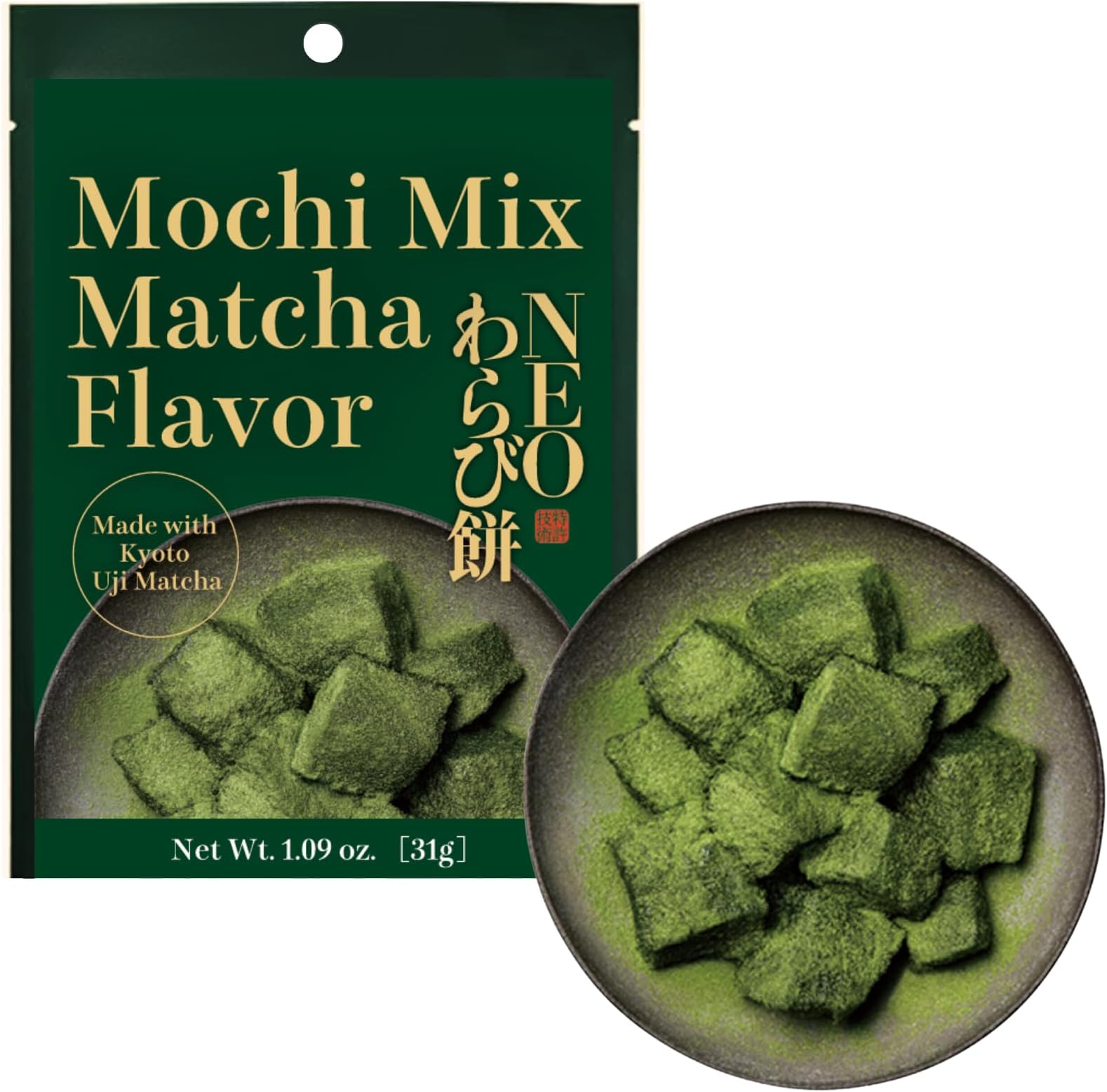MINOYA WARABIMOCHI Japanese Sweets Wagashi Mochi Made In Japan (1 Pack, Matcha)