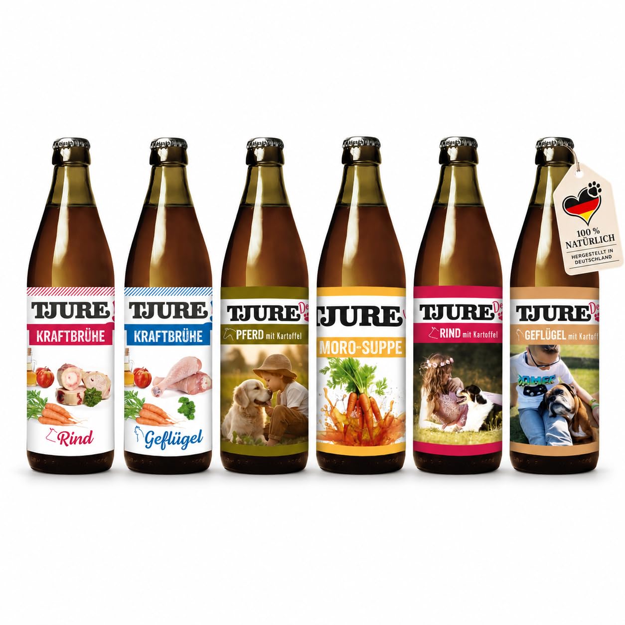 TJURE Hunde Smoothie All in One Paket | Huhn | Rind | Lamm | Moro | Geflügel | Pferd | 6 x 320ml | Als Topping & Snack für Hunde | Zutaten in Lebensmittelqualität | Getreidefrei | Made in Germany