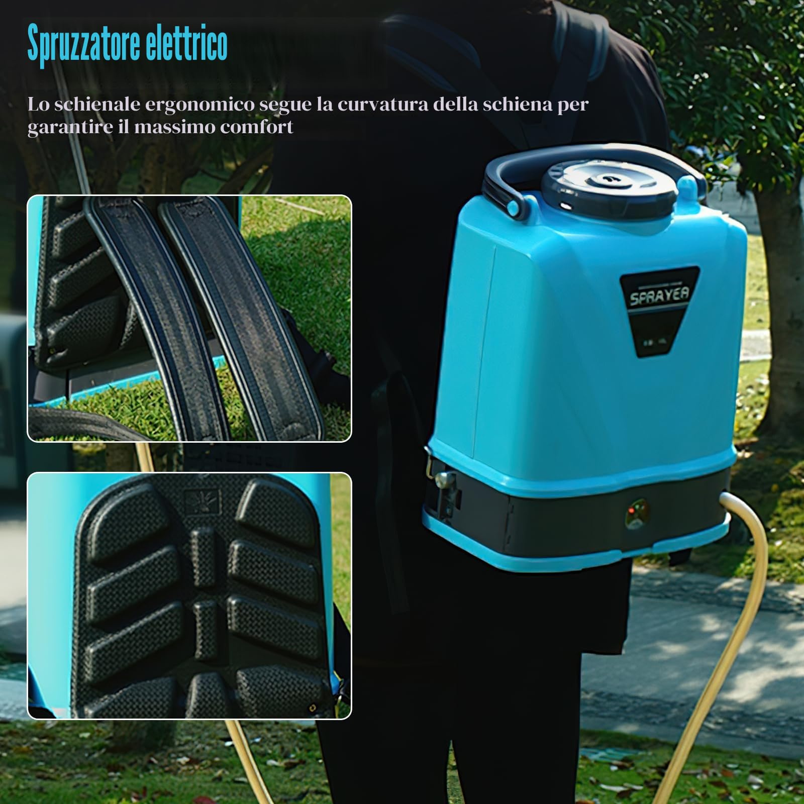 Spruzzatore a pressione da 10 litri, spruzzatore a batteria con 5 ugelli per nebbia, manico USB ricaricabile e lancia retrattile, spruzzatore a pressione per prato e giardino (batteria*1)