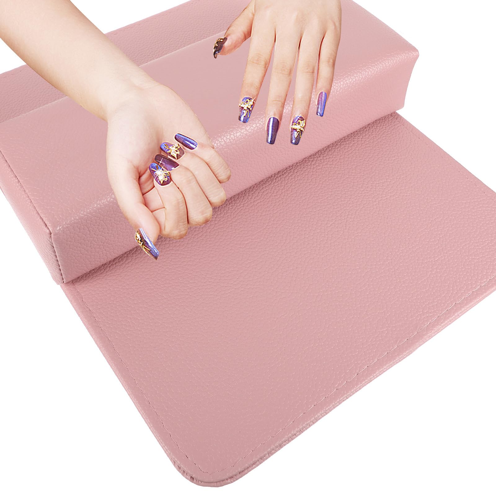 Kit de 2piezas Reposamanos para Manicura de Cuero Pu Rosa Soporte Firme y Cómodo para Entrenamiento de Uñas y Protección de Mesa
