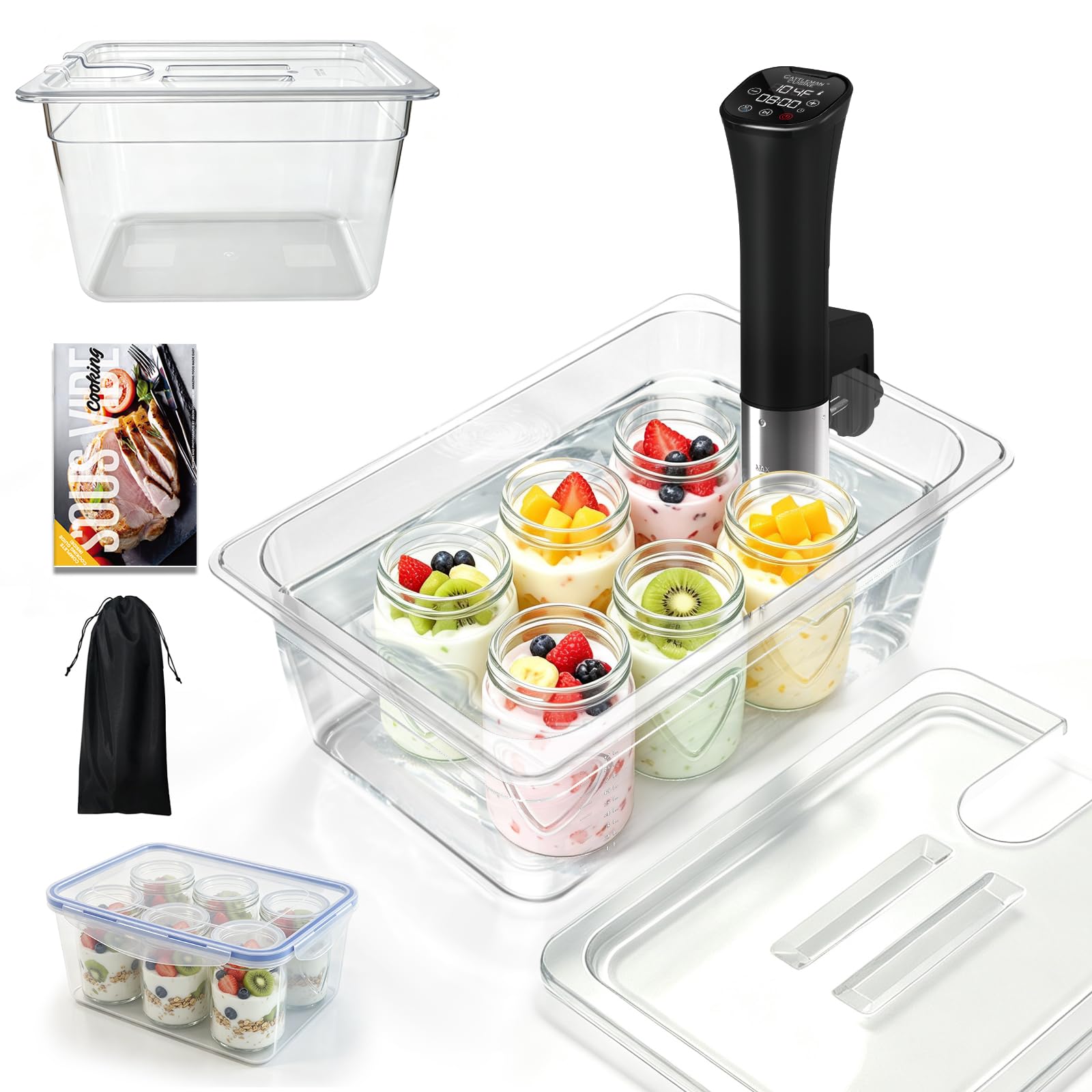CATTLEMAN Sous Vide Cooker Yogurt Maker Kit with 8QT Container &amp; Lid, 1000W