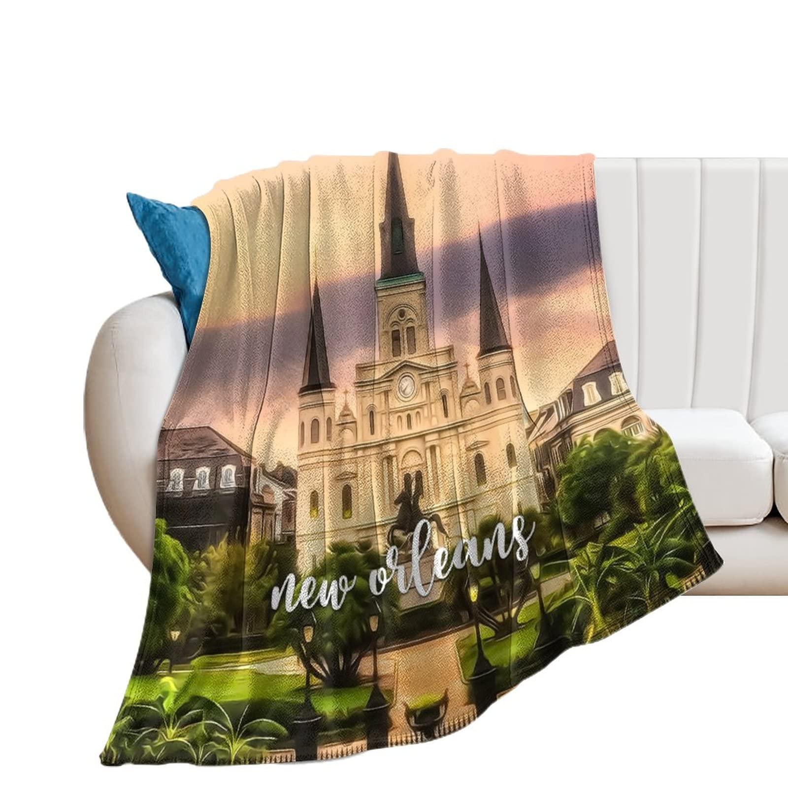 Couverture en flanelle épaisse et duveteuse plaid chaud motif New Orleans