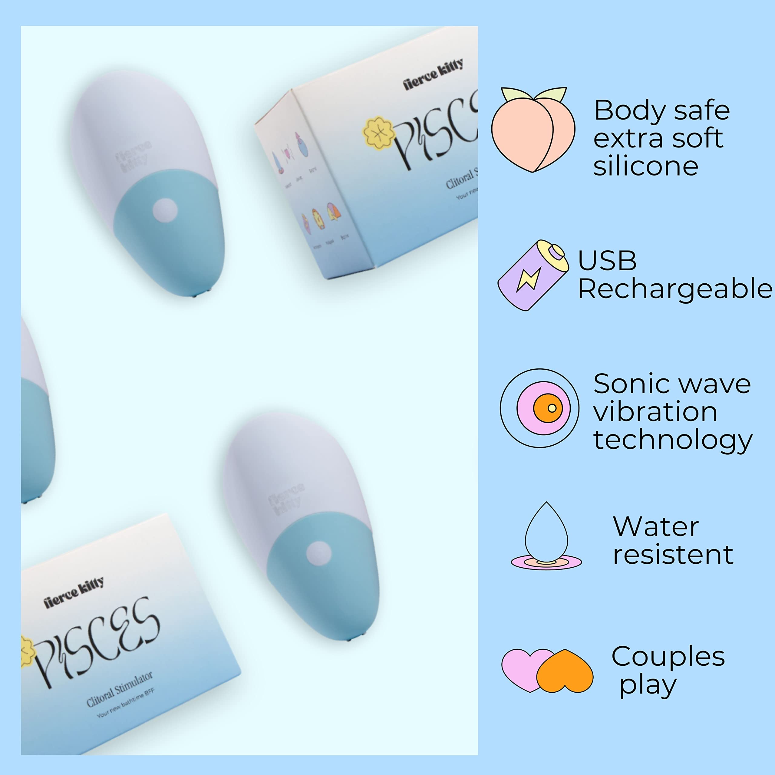 "Fierce Kitty Pisces stimolatore clitorideo – Vibratore impermeabile e ricaricabile per il clitoride per migliorare il piacere, perfetto per principianti e utenti esperti