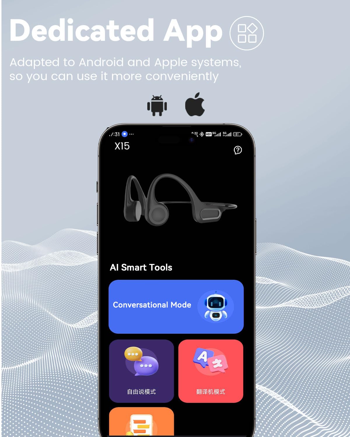 MONODEAL Traducteur Vocal IA Casque Conduction Osseuse Bluetooth 5.4 - 134 Langues Instantanées, Idéal Voyage